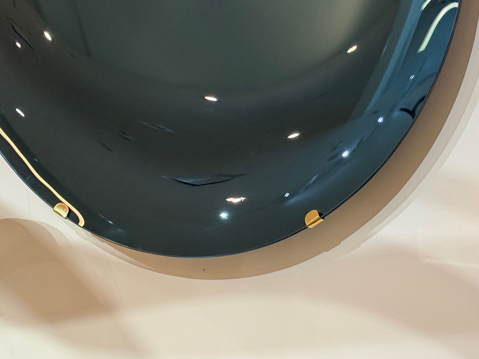 Contemporary, Modern Space Age Wall Mirror, Blue Concave Glass, Brass