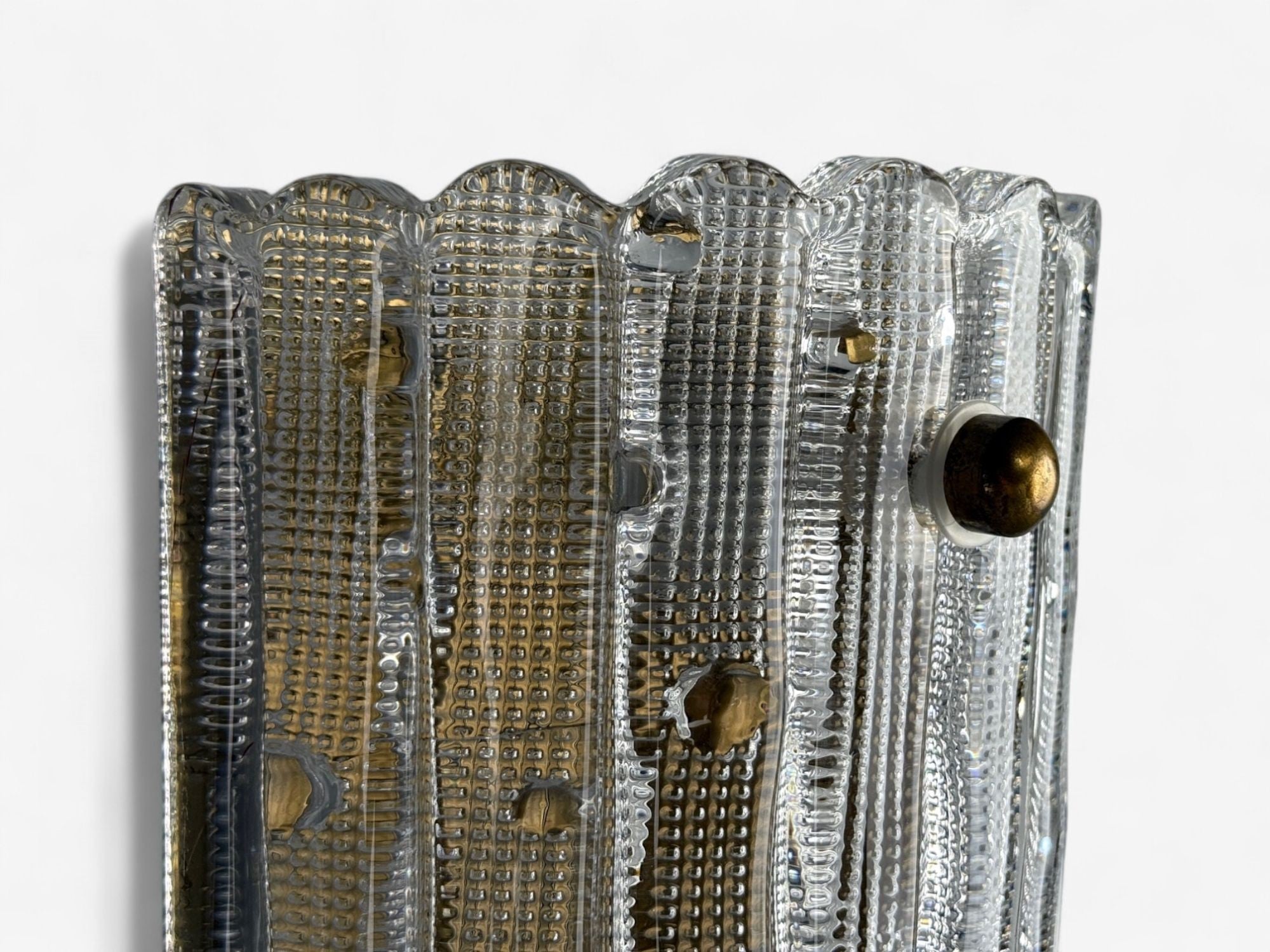 Carl Fagerlund, Textured Glass, Brass, Large Wall Sconces, Sweden, 1940s