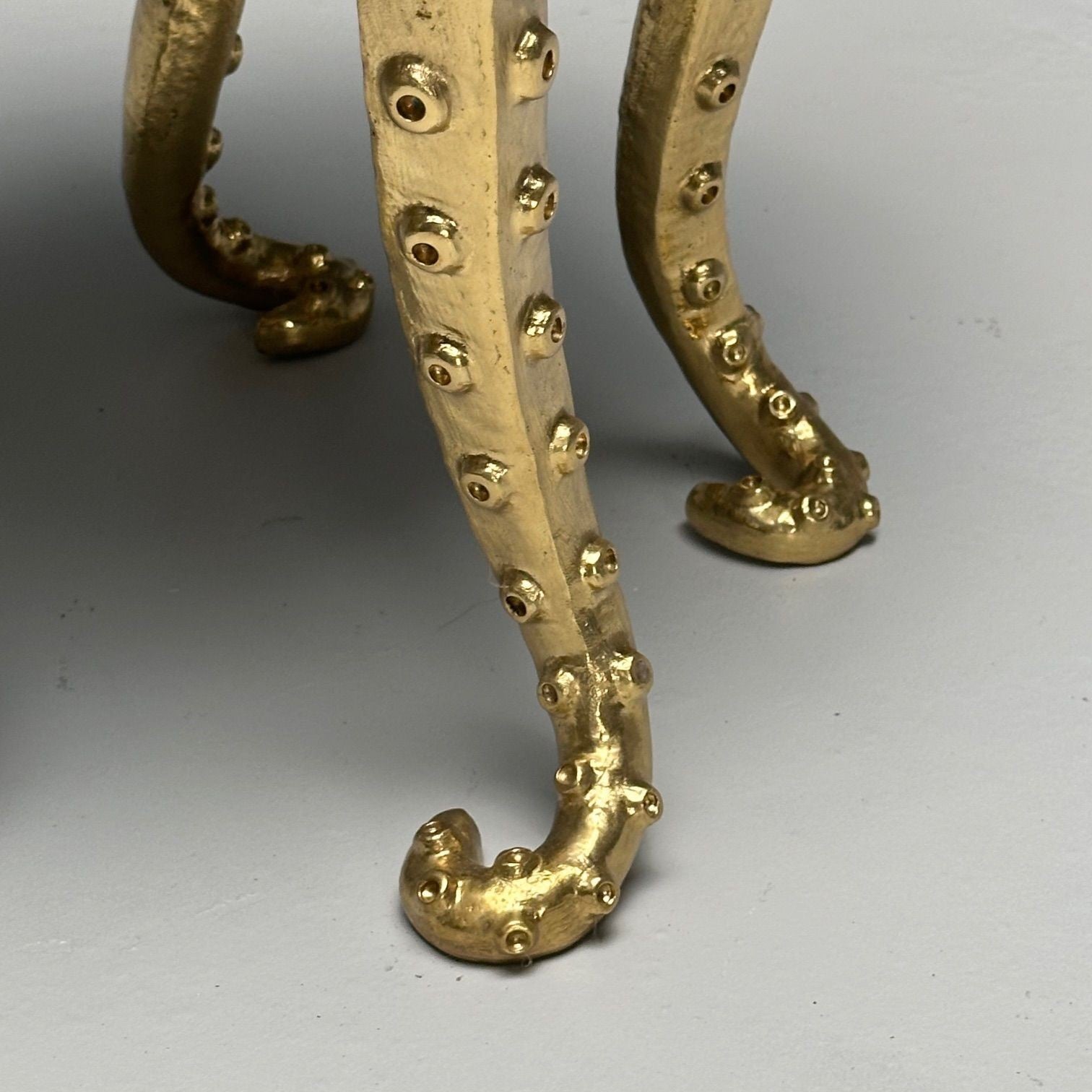 Modern Octopus Stools, Cast Gilt Bronze, Grey Velvet