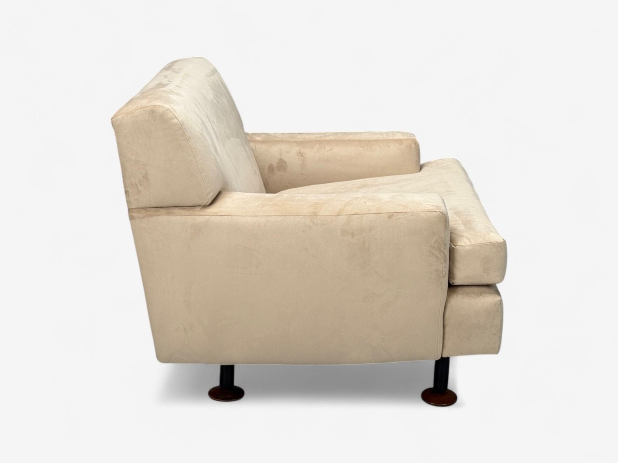 Marco Zanuso, Beige Velvet, Wood, Metal, Lounge Chair, Italy, 1960s