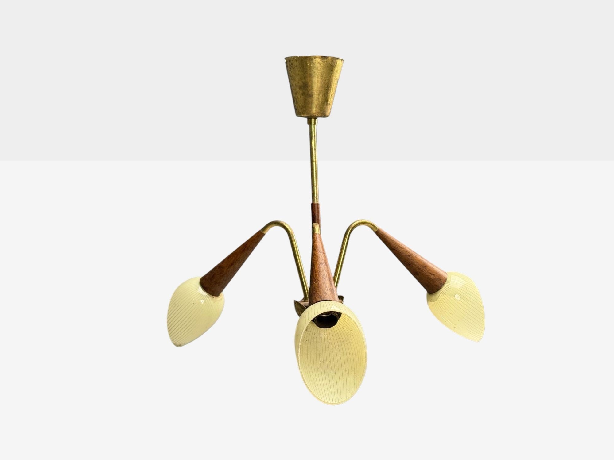 Swedish Modern, Pendant Light, Brass, Wood, Glass, Sweden, 1920s