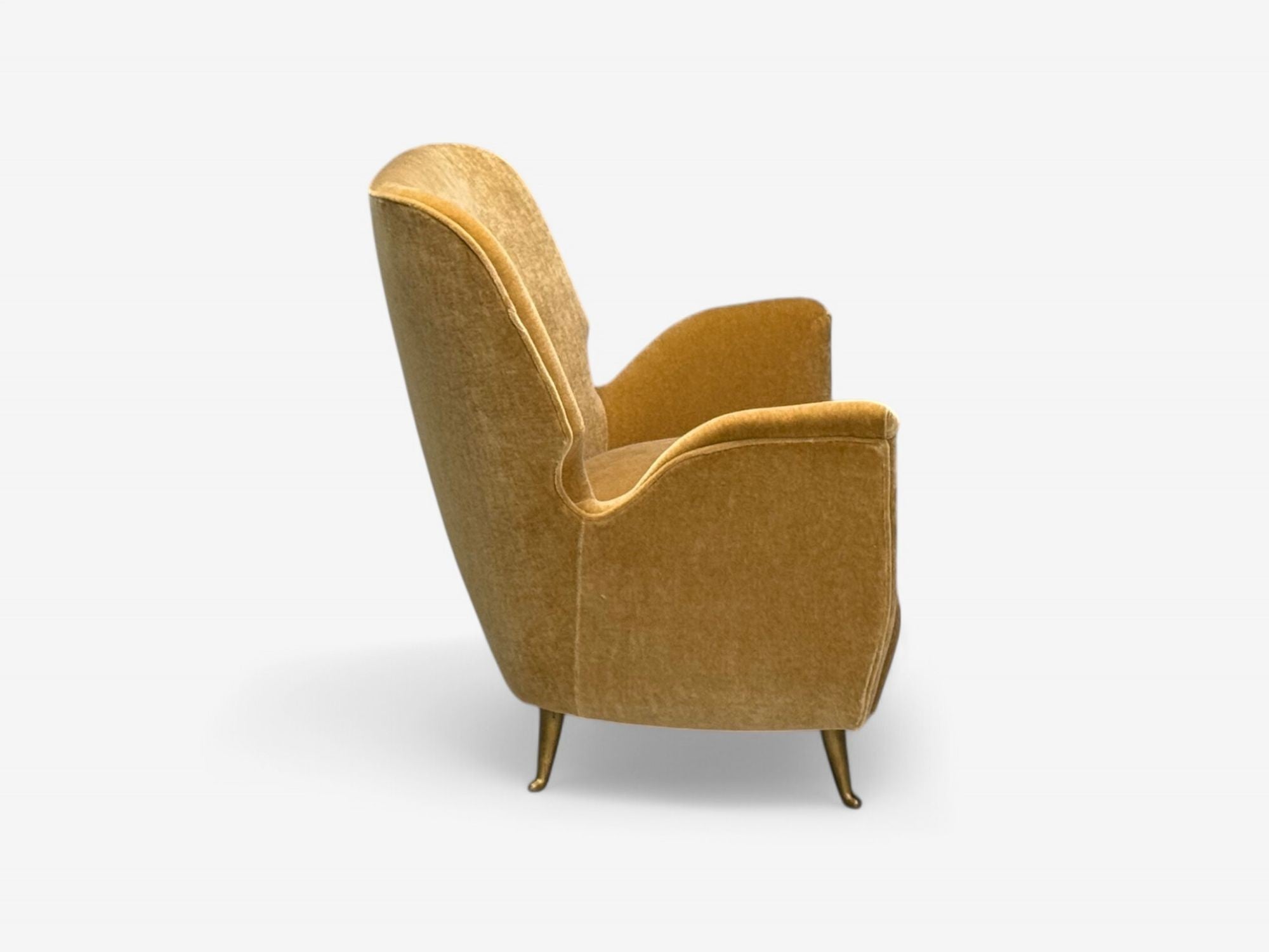 ISA Bergamo, Italian Mid-Century Modern, Bronze, Camel Mohair, Settee, 1950s