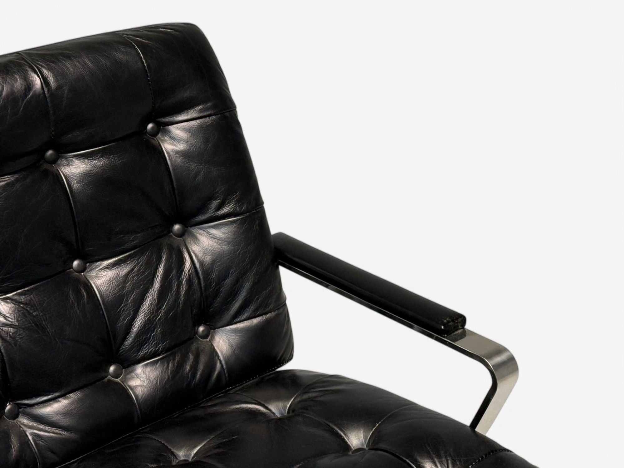 American Mid-Century Modern, Black Leather, Chrome, Lounge Chairs, USA, 1980s