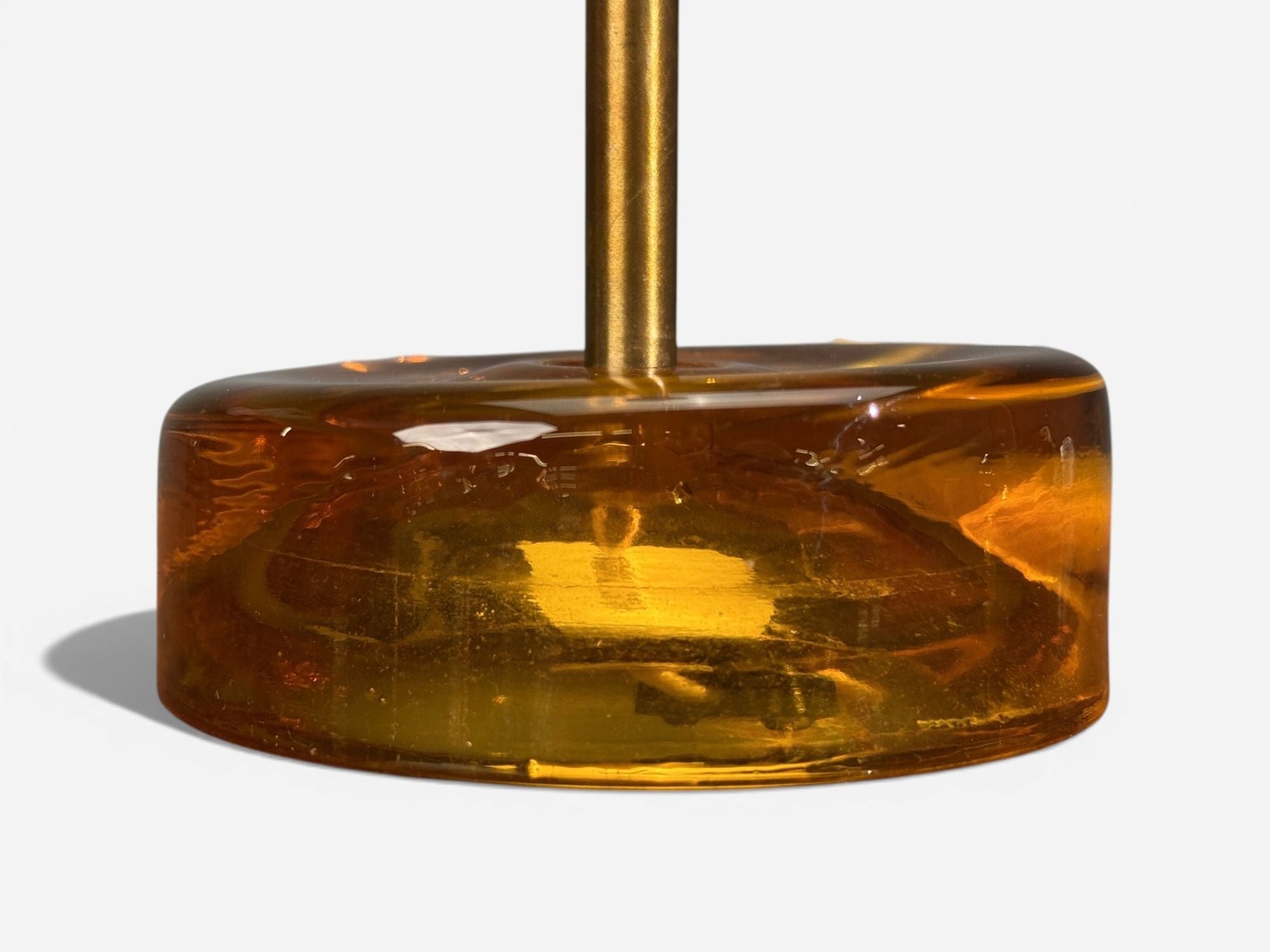 Nybro Armaturfabrik, Table Lamps, Amber Glass, Brass, Sweden, 1970s