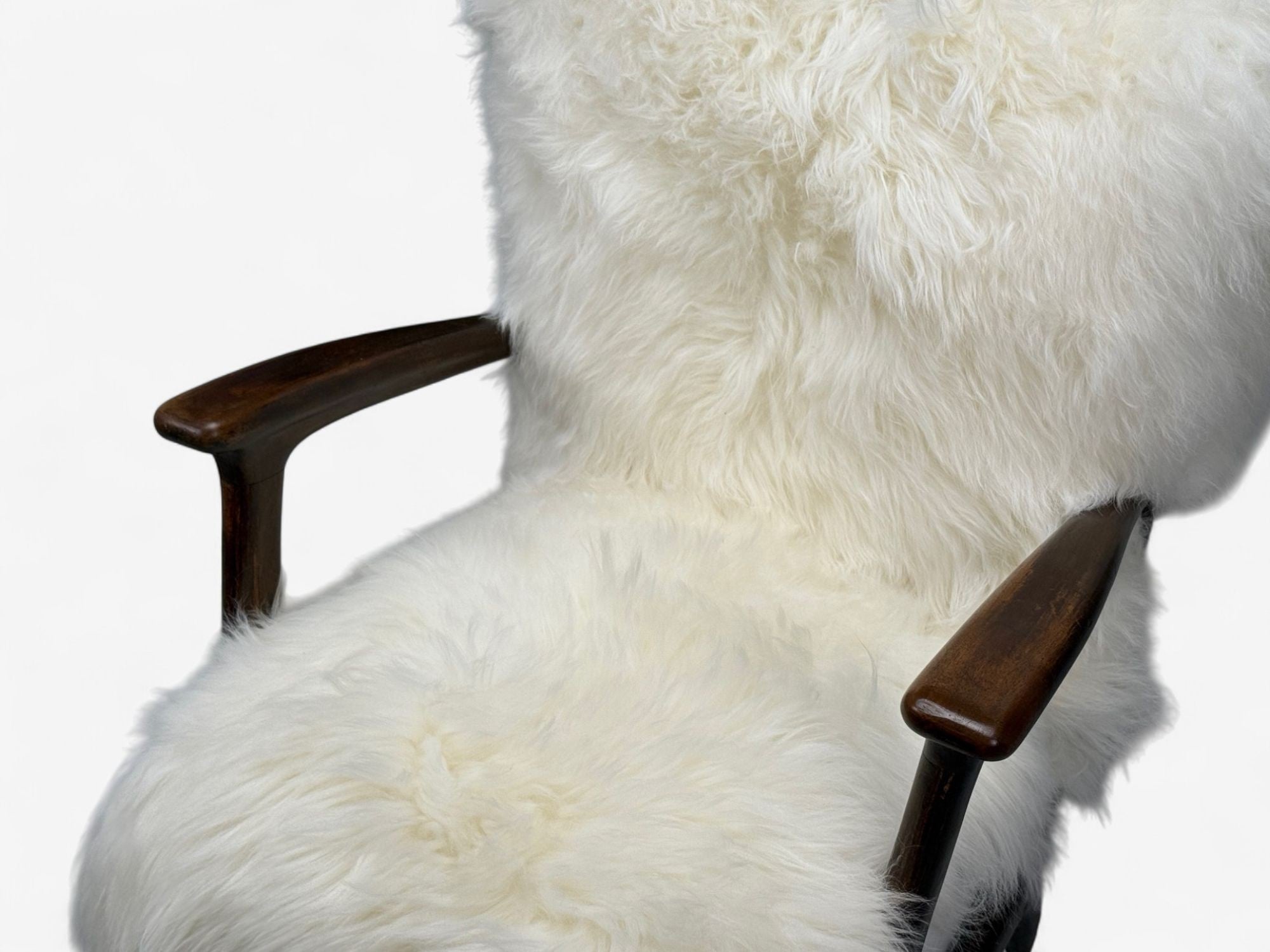 Italian Modern, Wood, White Shearling, Lounge Chair, 1950s