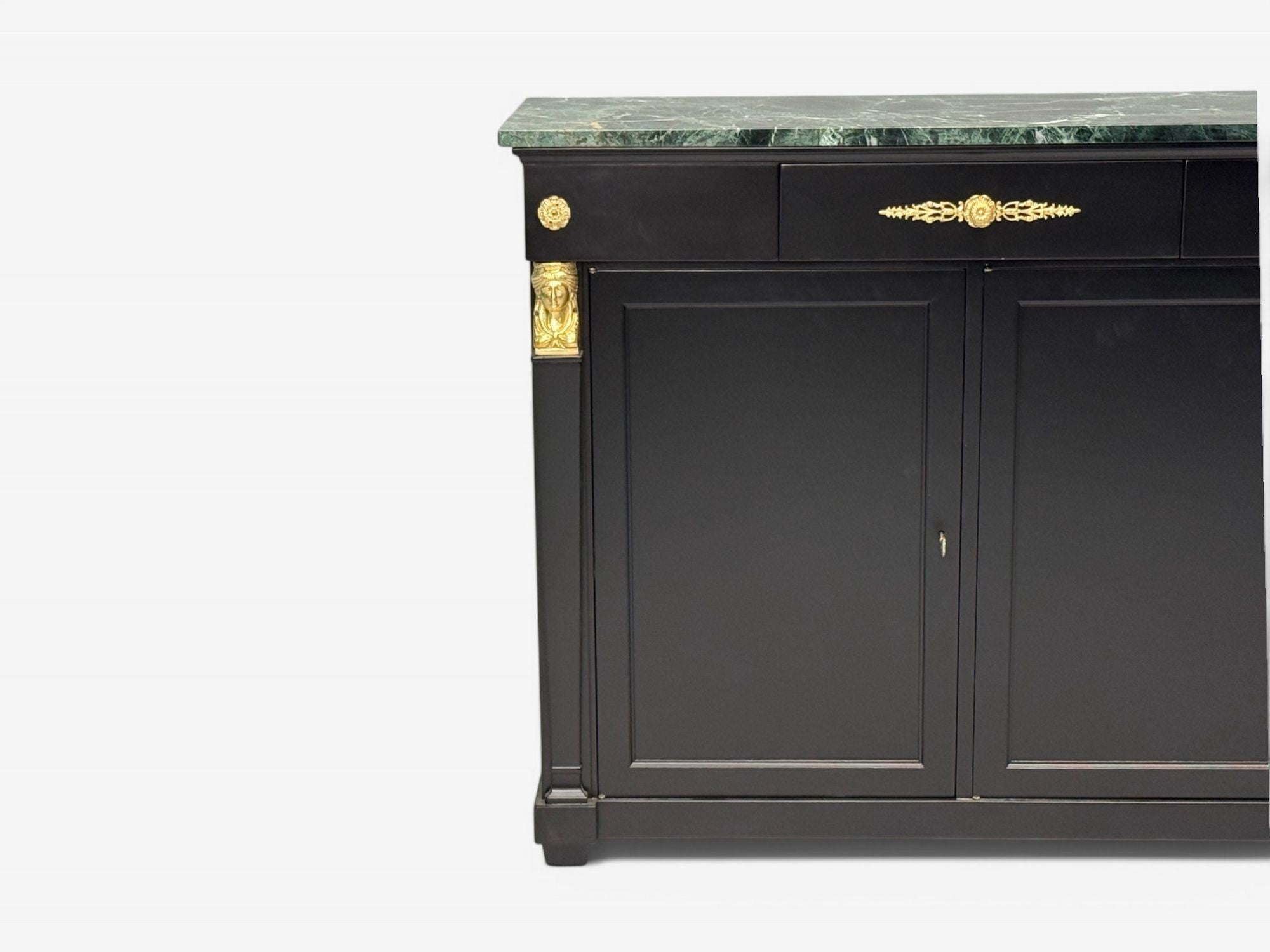 Hollywood Regency, Empire Style, Satin Black Wood, Bronze, Credenza, 1940s