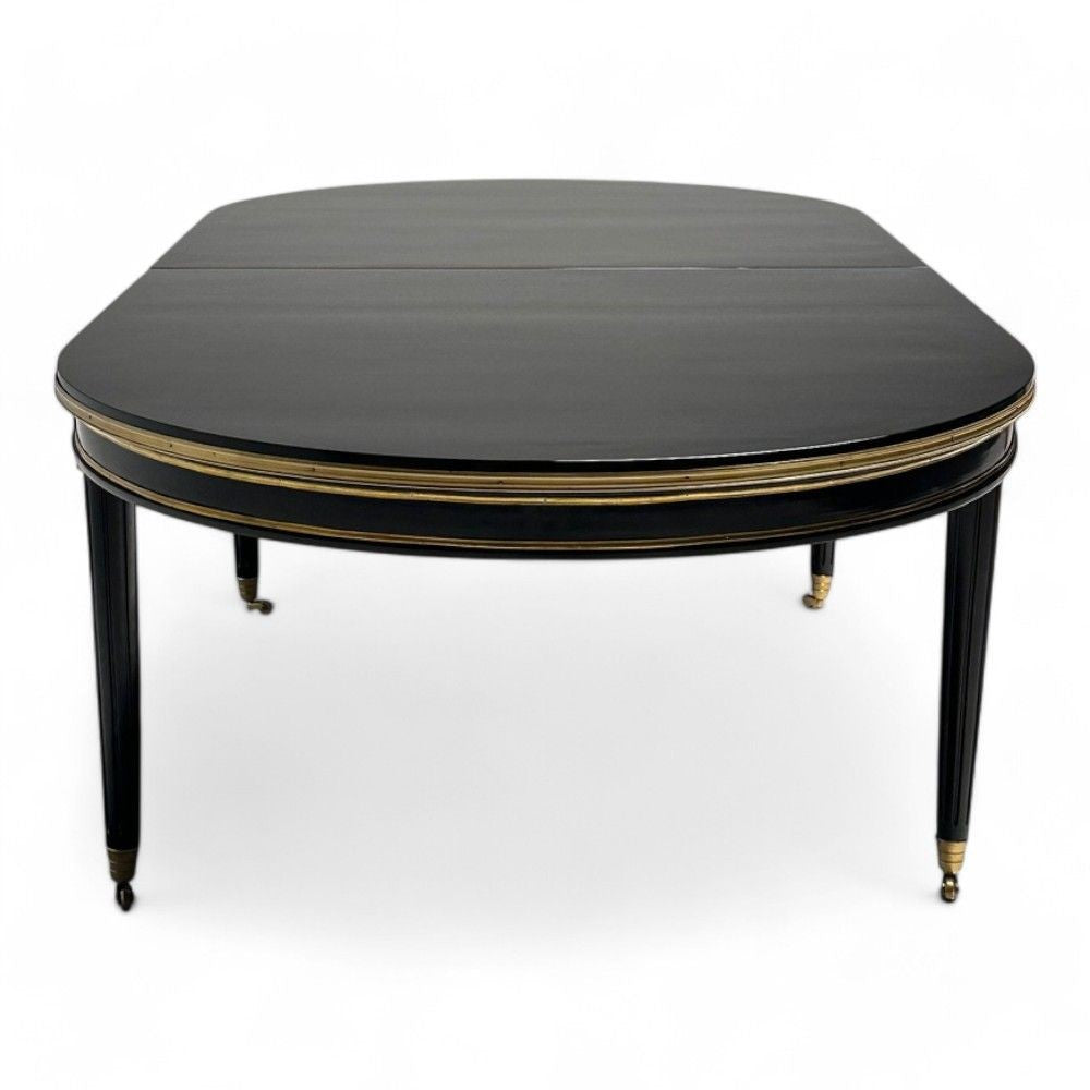 Maison Jansen Style, Hollywood Regency, Dining Table, Black Lacquer, Bronze