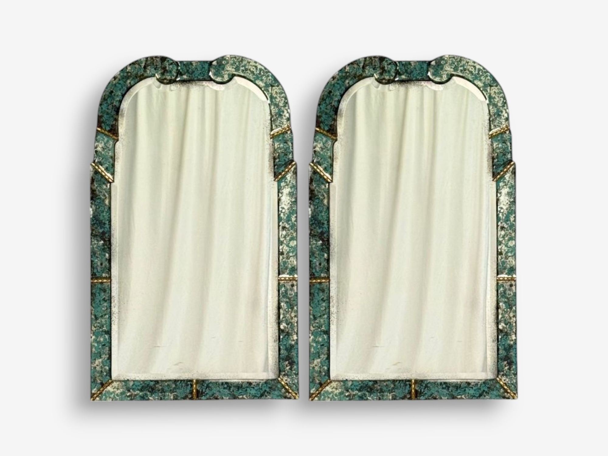Art Deco Style, Venetian Wall Mirror, Green Antiqued Beveled Glass, 21st C.