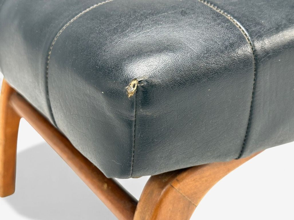 Danish Modern, Black Leatherette, Stained Wood, Footstool, Denmark, 1950s