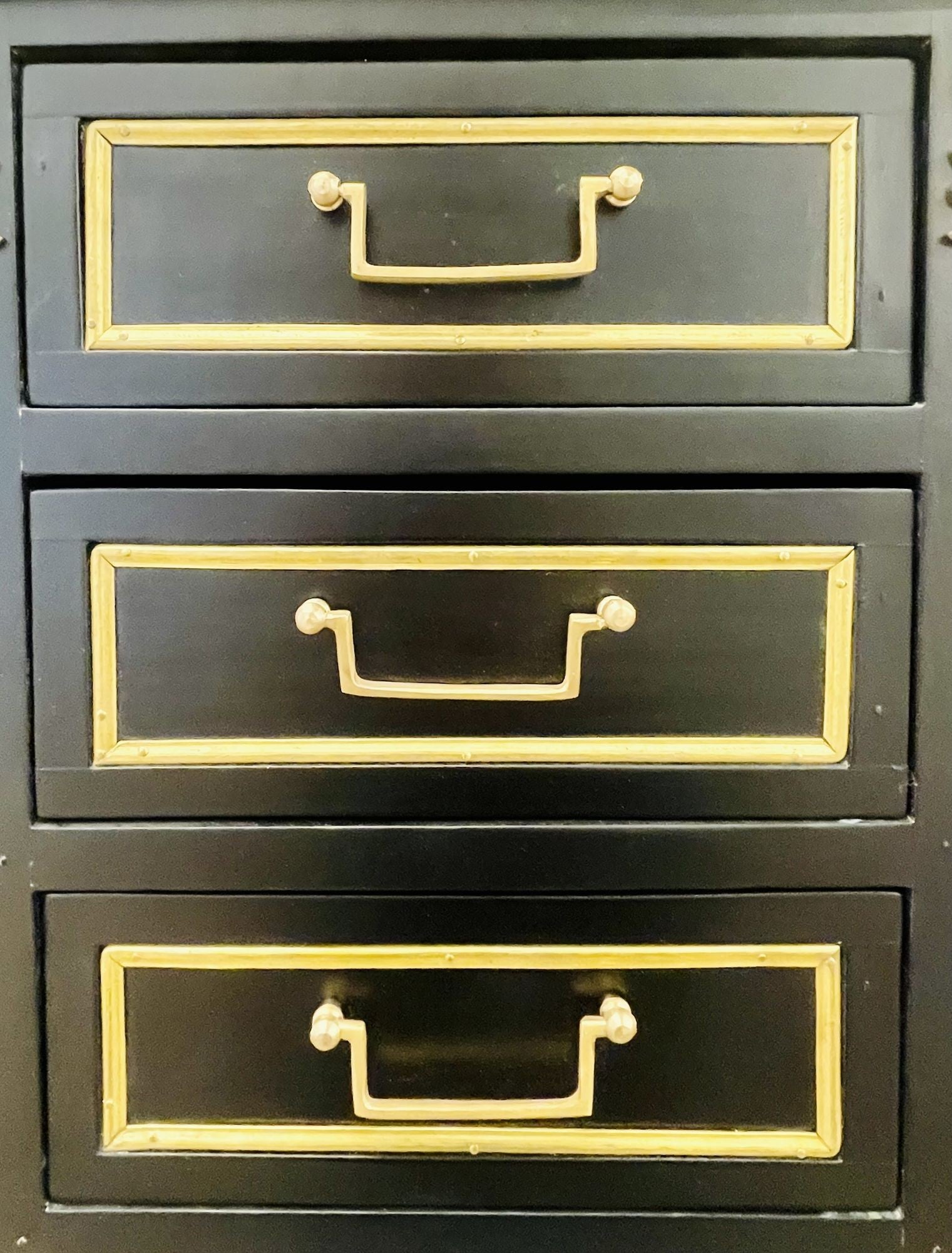 Pair of Jansen Inspired Marble-Top Galleried Ebonized End Tables / Nightstands