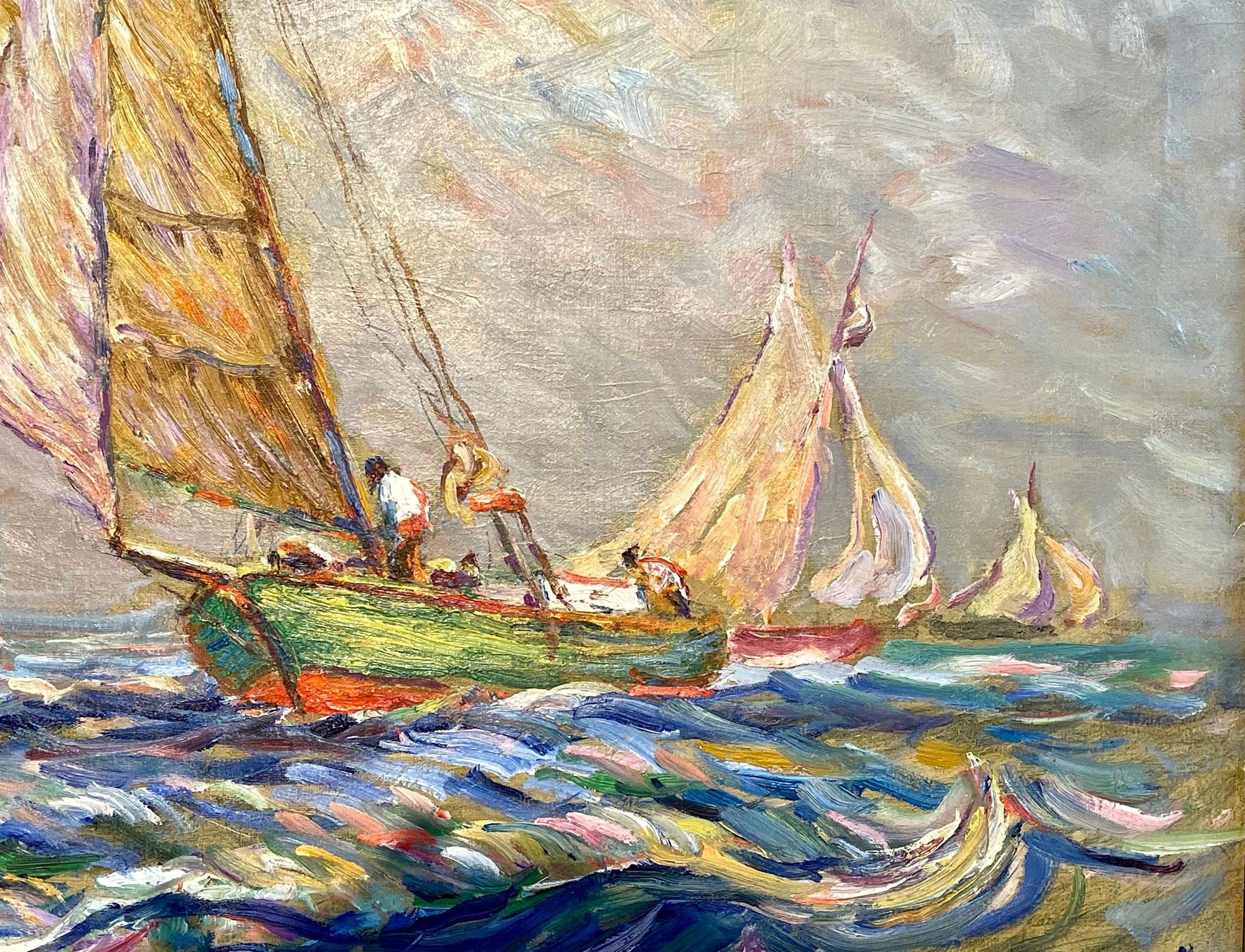Reynolds Beal, Impressionist Oil Painting, USS Utah Rockport Mass, American 1928