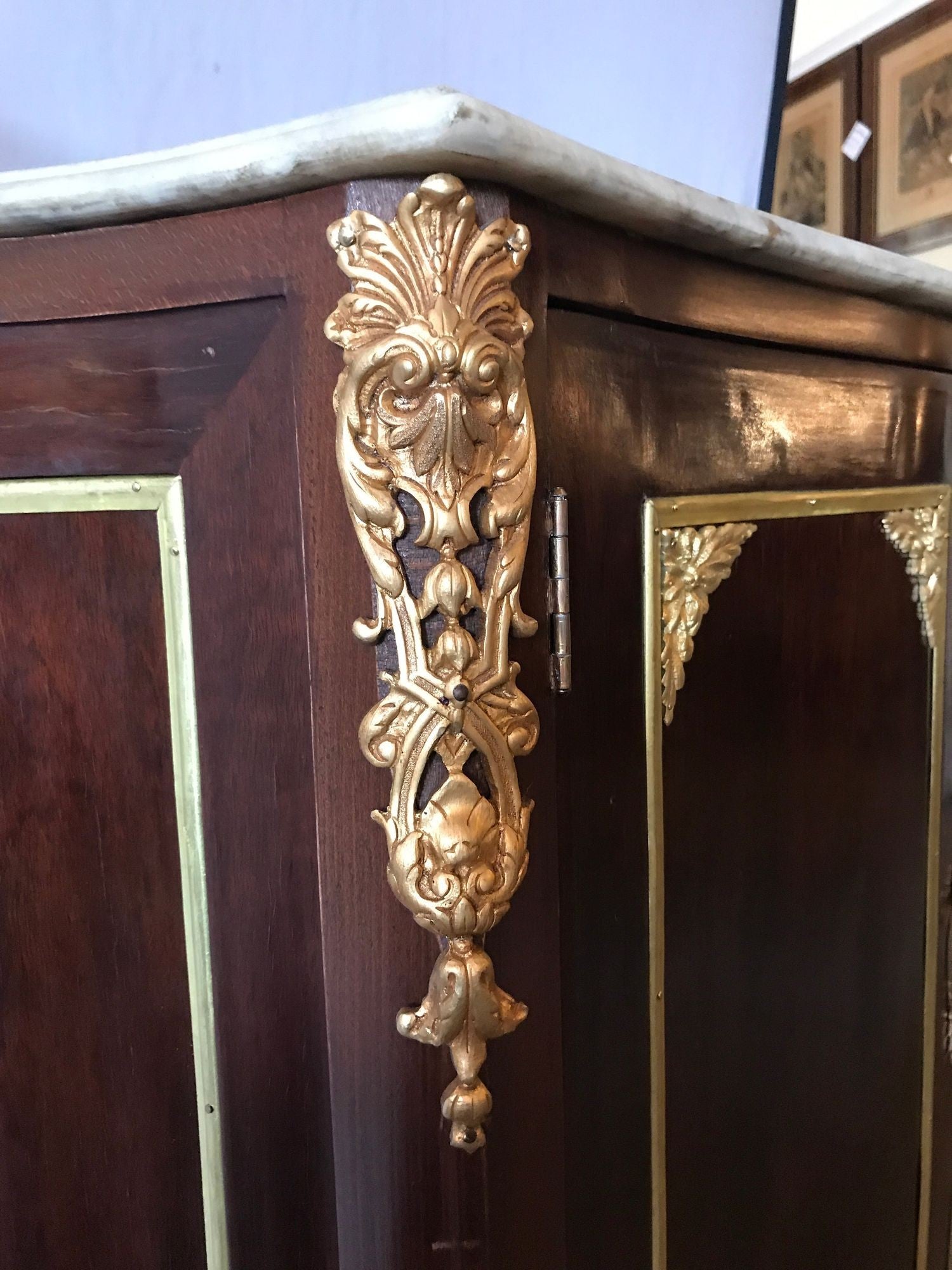 Pair of Jansen Style Double Door Marble-Top Bedside Cabinets or End Tables