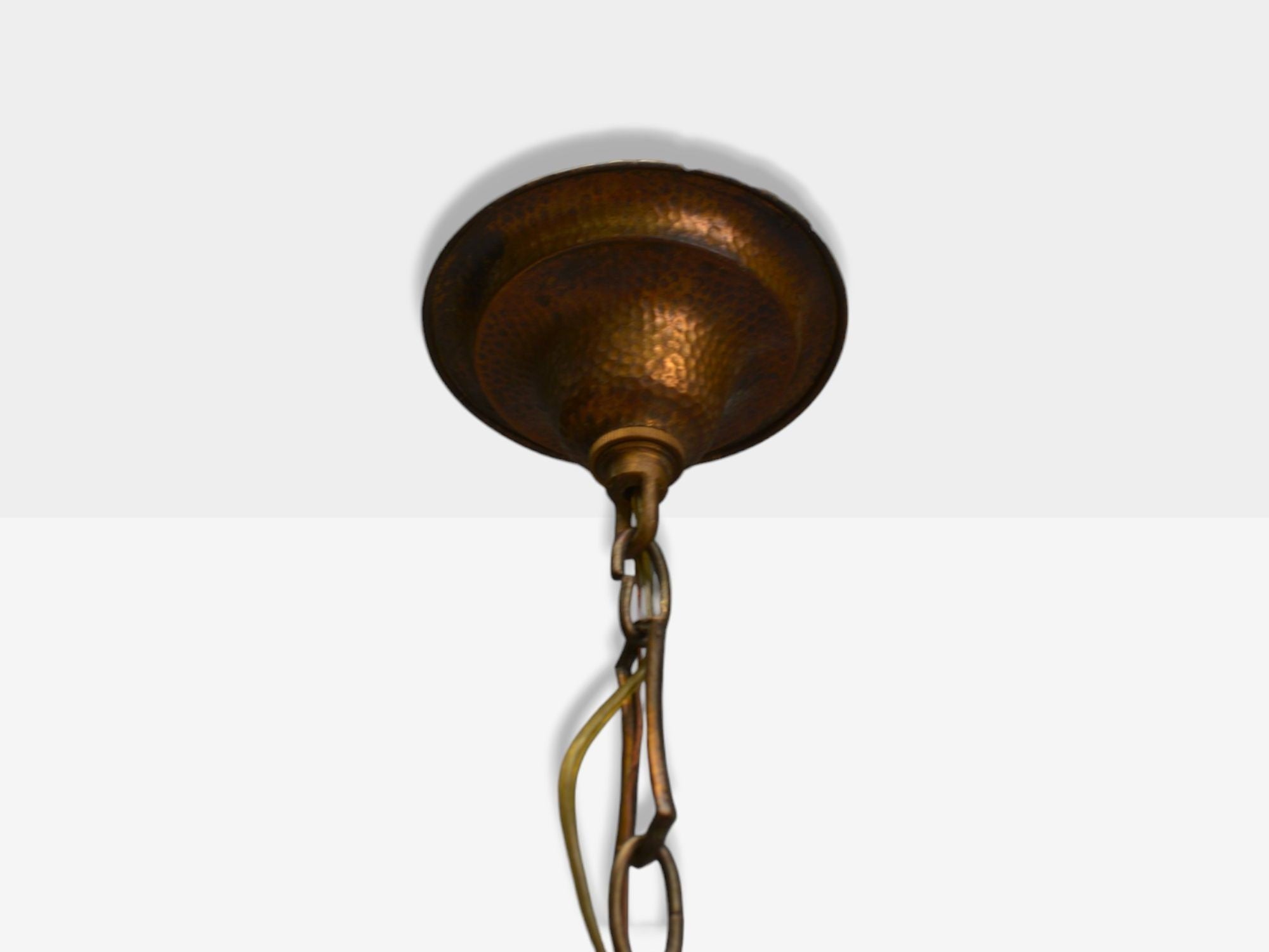 Baroque, Hammered Brass, Bronze, Fabric, Pendant Light, 1950s