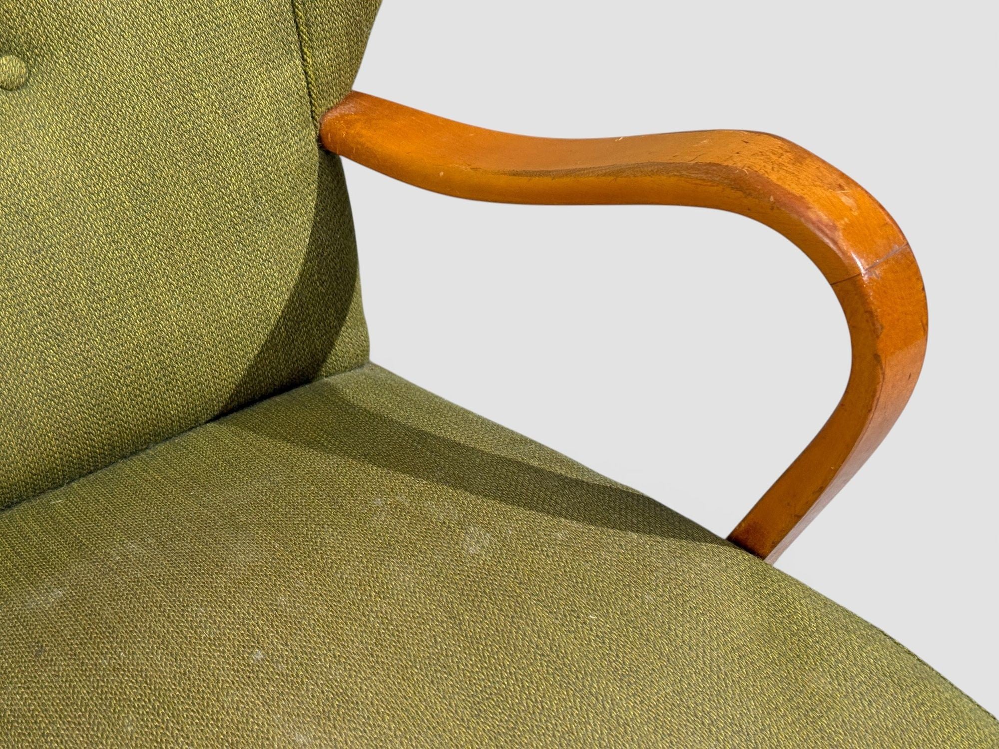 Swedish Modern, Lounge Chairs, Elm, Green Fabric, Sweden, 1930s