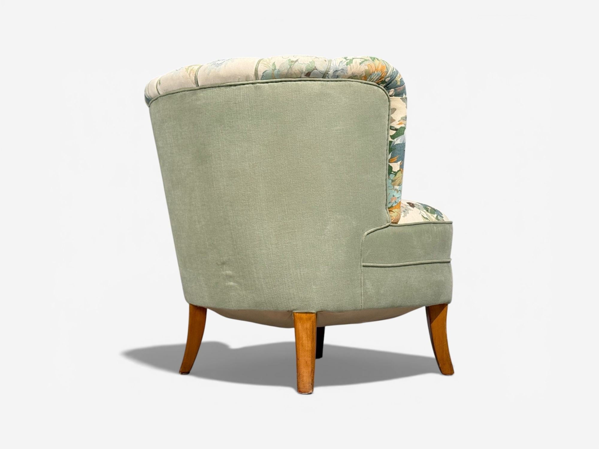 Swedish Modern, Lounge Chair, Floral Fabric, Beech, Sweden, 1950s