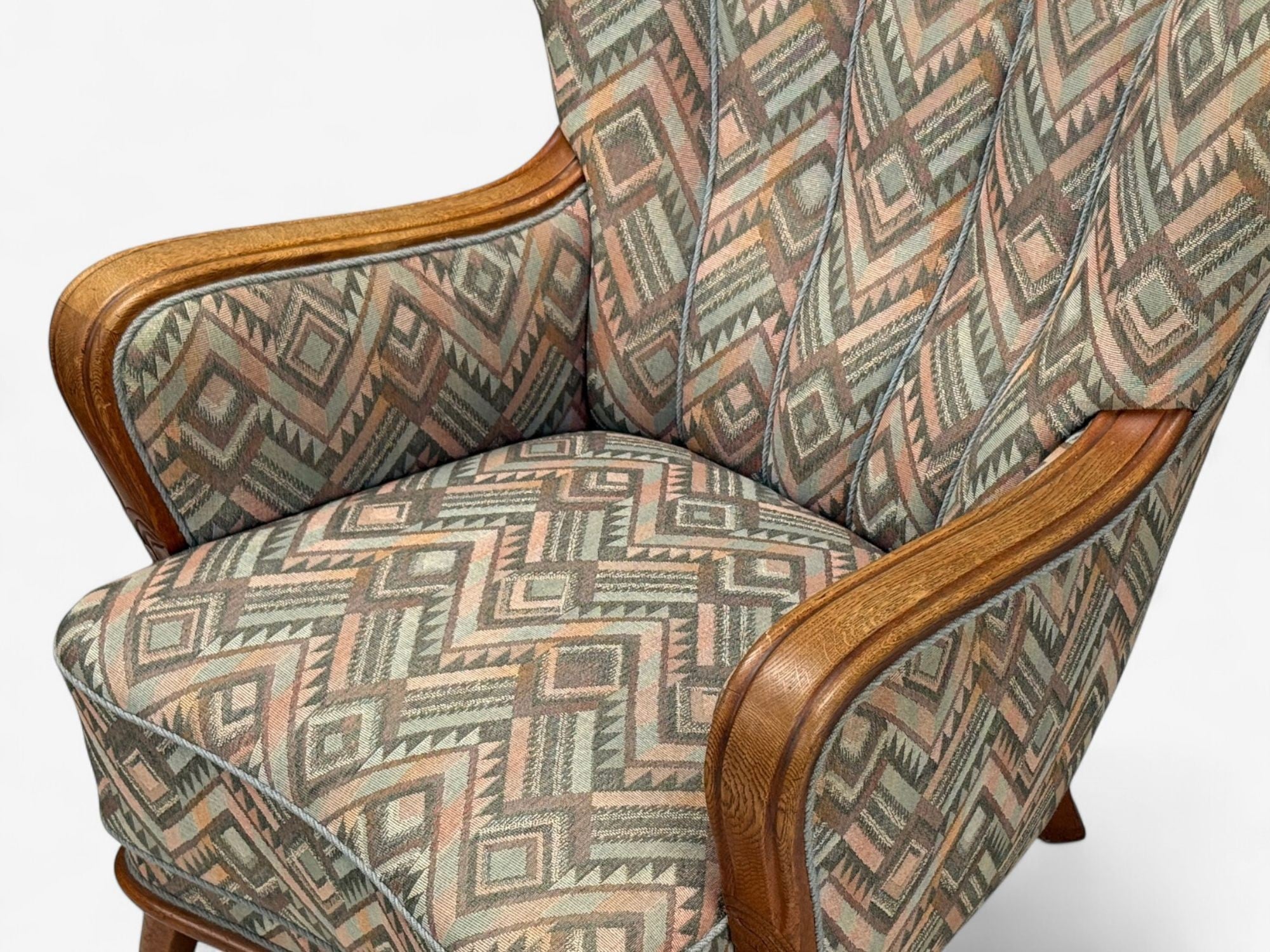 Swedish Art Deco, Stained Wood, Fabric, Organic Lounge Chairs, Sweden, 1970s