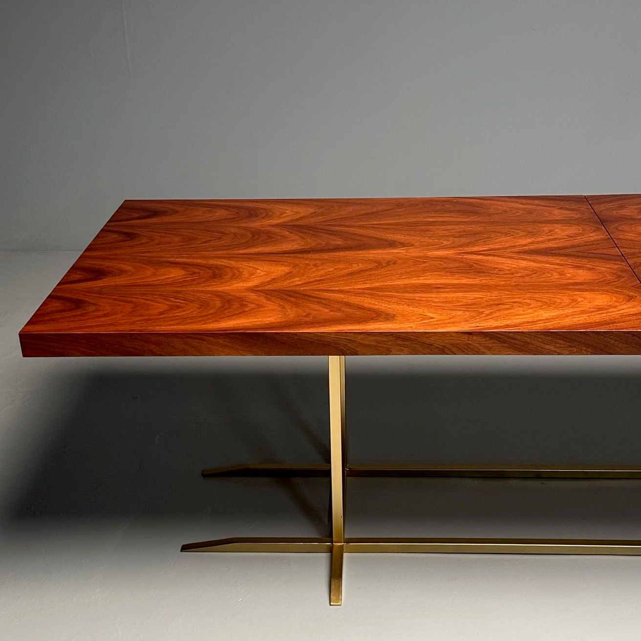 Contemporary, Modern Rectangular Dining Table, Burlwood Veneer, Gilt Metal