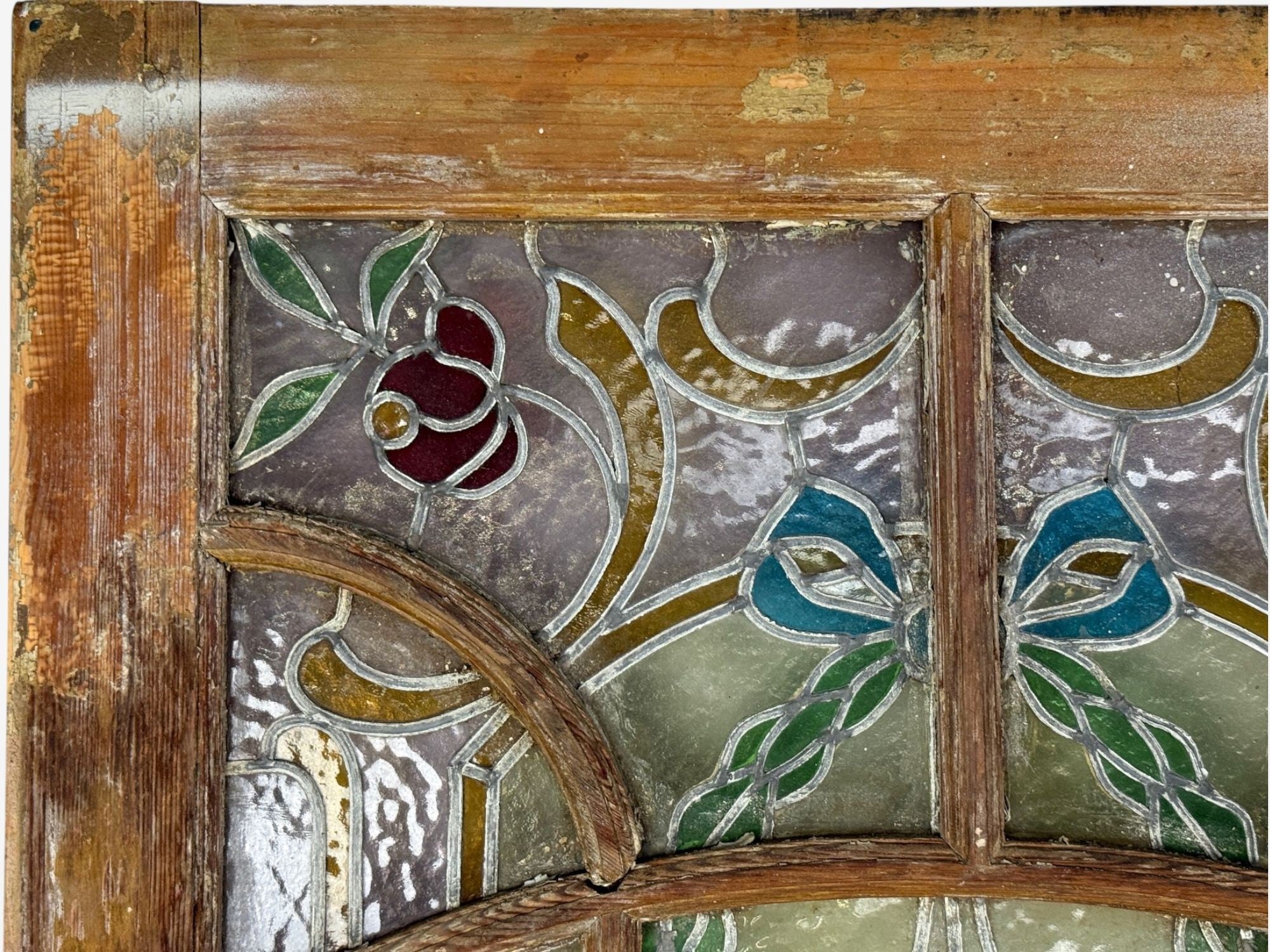 Neoclassical, Wood, Art Glass, Large Stained Glass Doors, Italy, 1930s