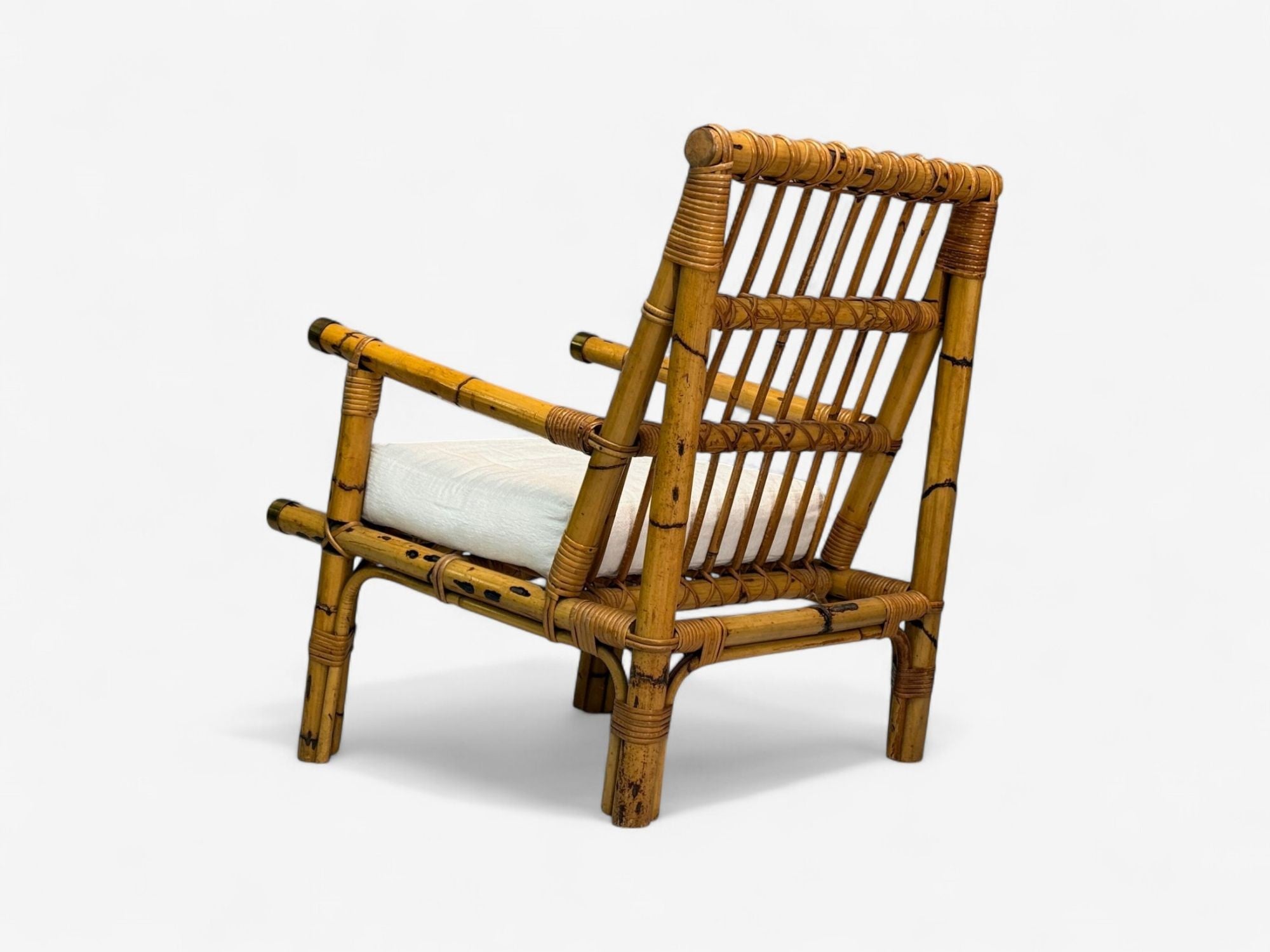 Vivai del Sud attr., Indian Cane, Wicker, Brass, Lounge Chairs, Italy, 1970s