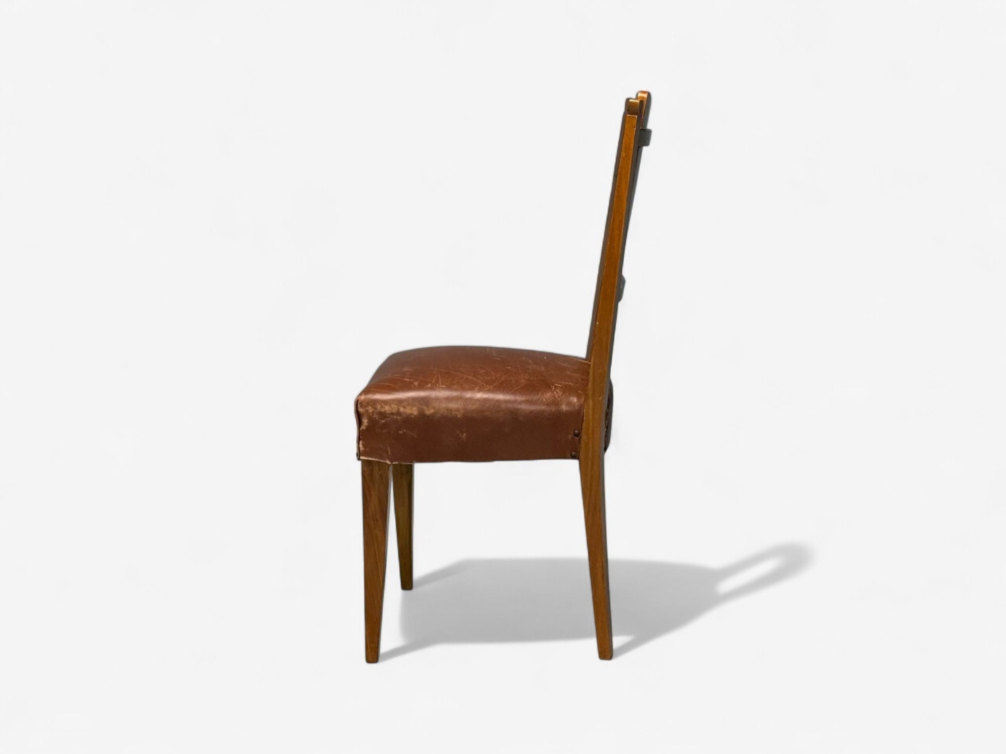 Italian Modern, Walnut, Leatherette, Eight Dining Chairs, Italy, 1950s