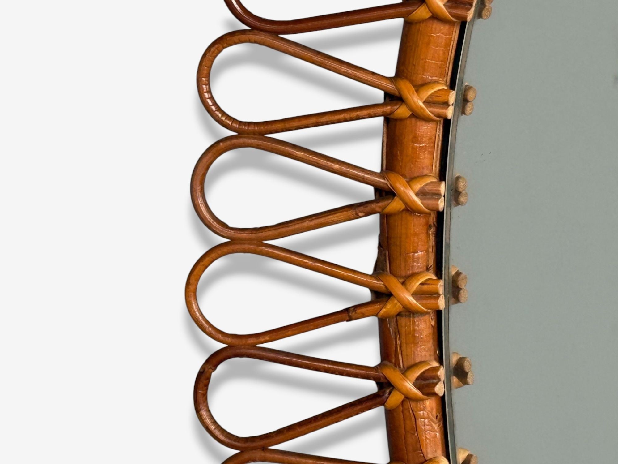 Italian Modern, Bamboo, Cane, Oval Wall Mirror, Italy, 1950s