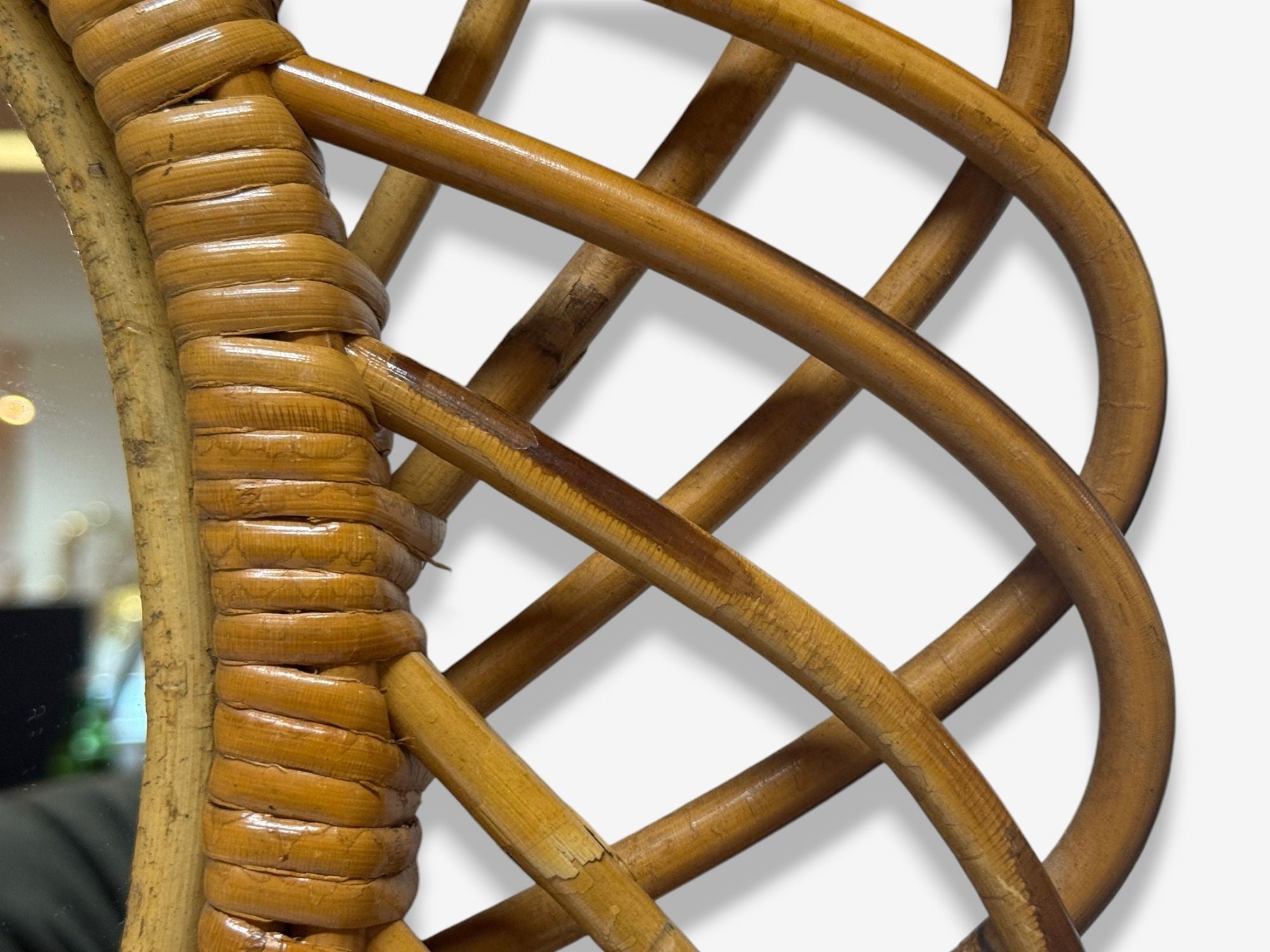 Italian Modern, Rattan, Bamboo, Wall Mirror, Italy, 1960s