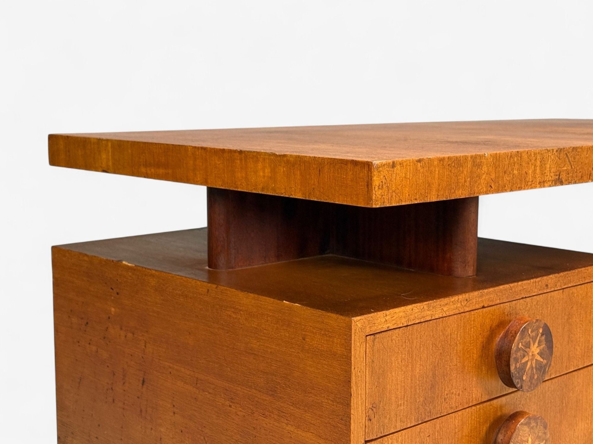 Andrew Szoeke, Satinwood, Oak, Writing Desk and Chair, USA, 1950s