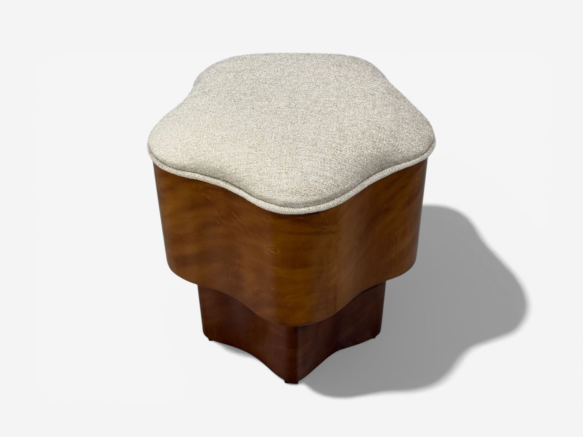 Art Deco Style, Star Motif Footstools, Burlwood, Beige Linen, 21st c.