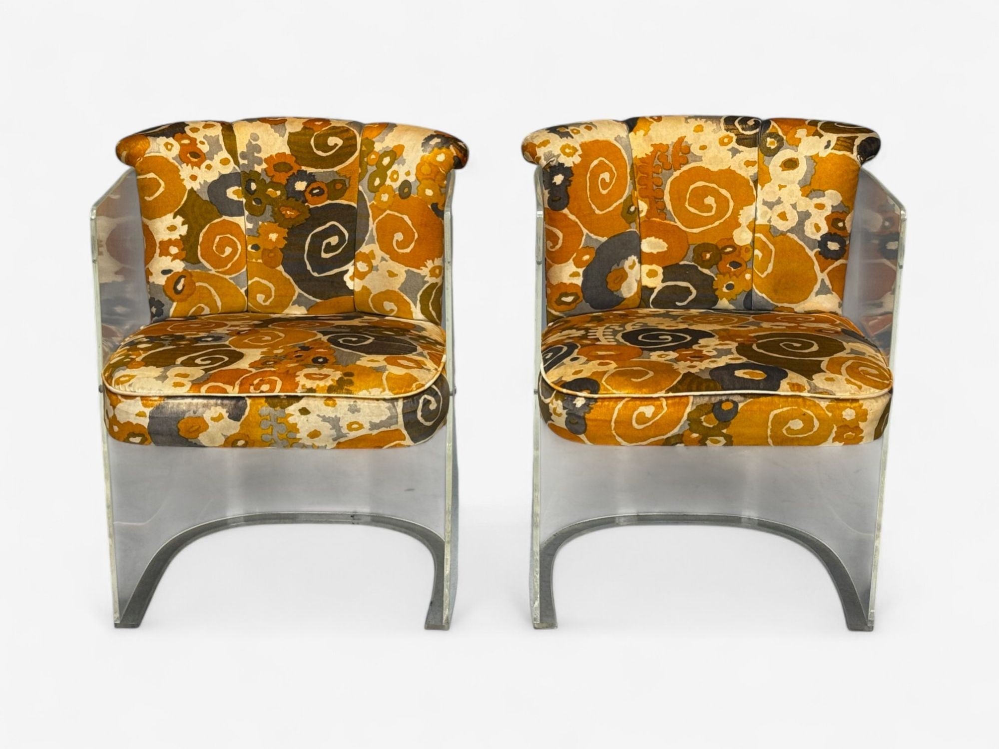 Vladimir Kagan, American Modern, Lucite, Fabric, Armchairs, USA, 1970s
