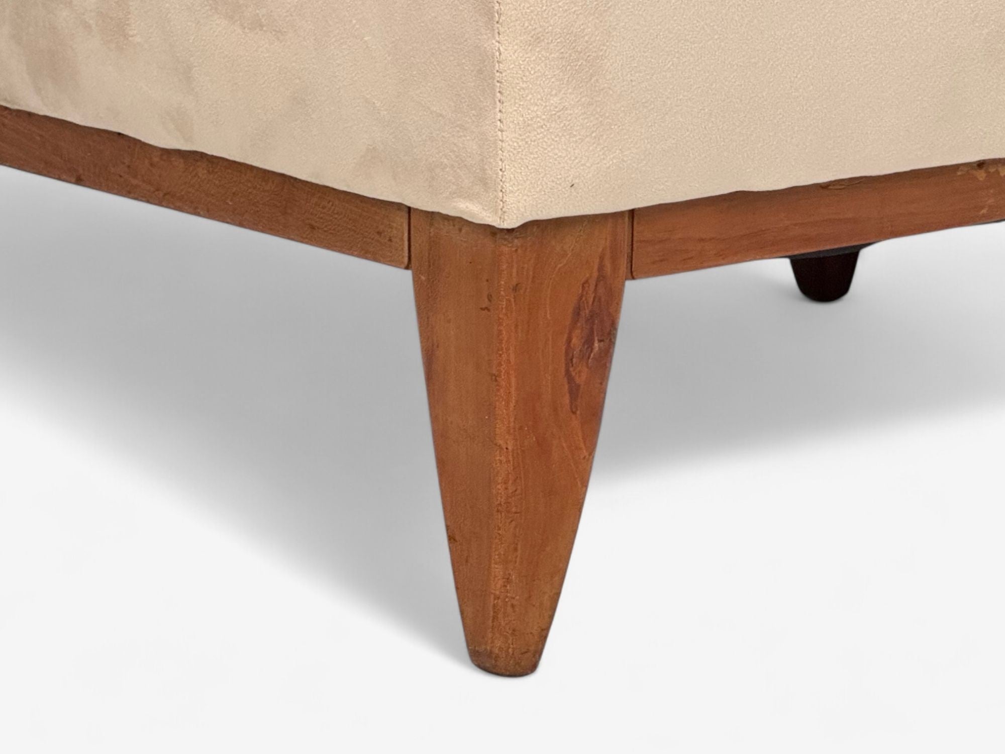 Guglielmo Pecorini, Stained Wood, Beige Velvet, Low Lounge Chair, Italy, 1950s