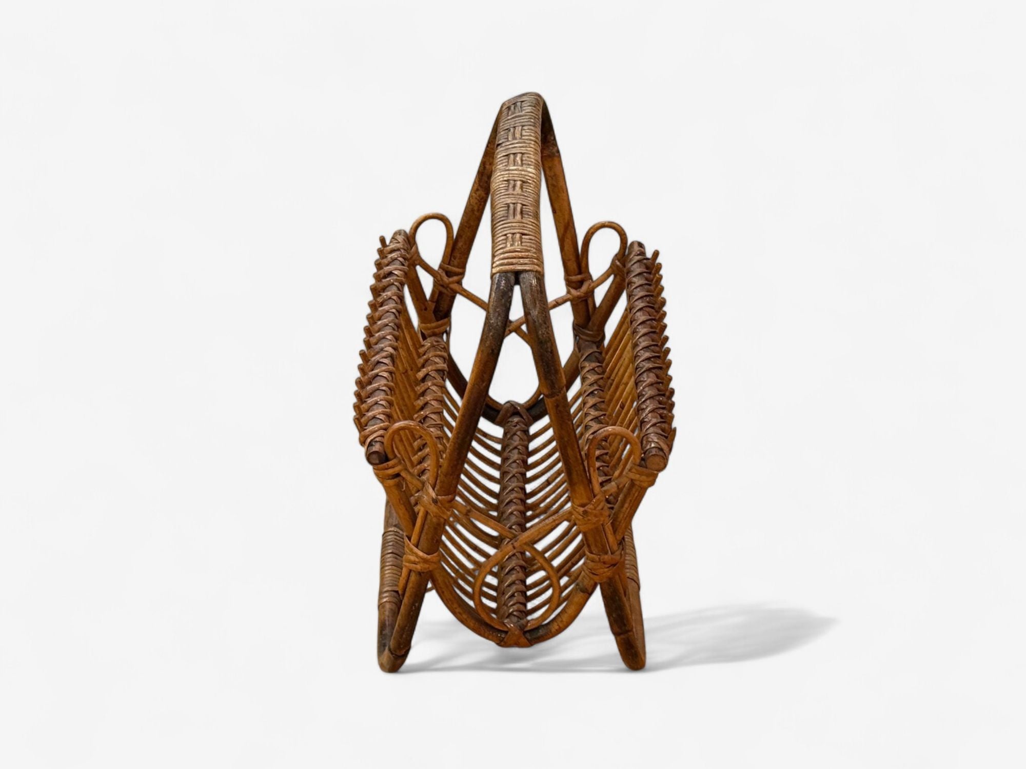 Italian Modern, Rattan, Bamboo, Cane, Magazine Rack, Italy, 1960s