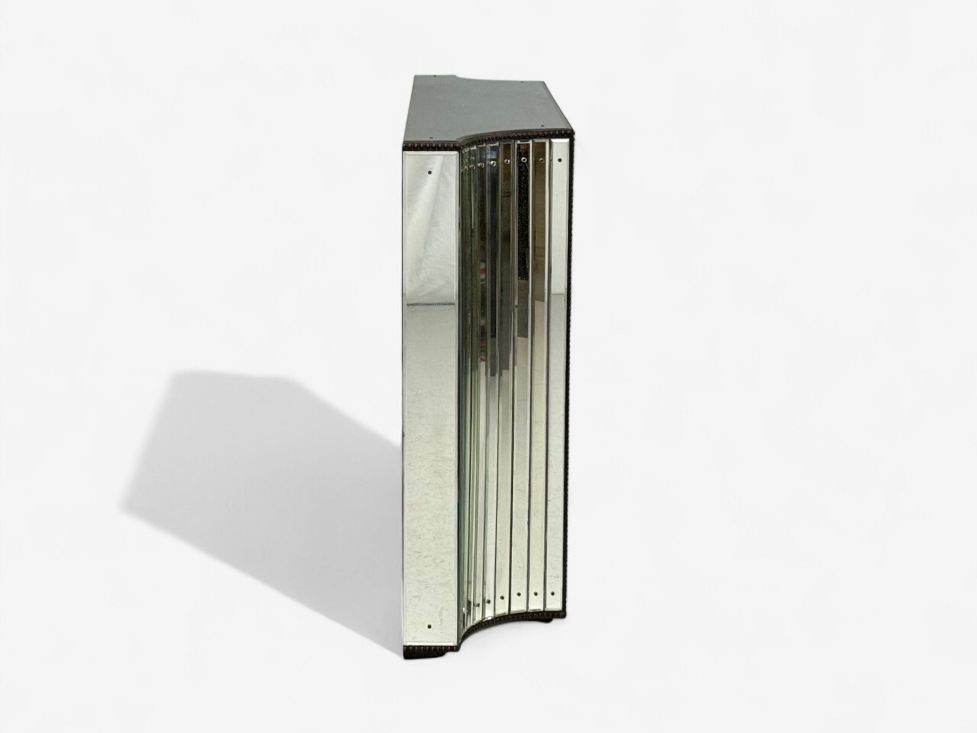 Art Deco Style, Antique Glass, Painted Wood, Concave Mirrored Cabinets