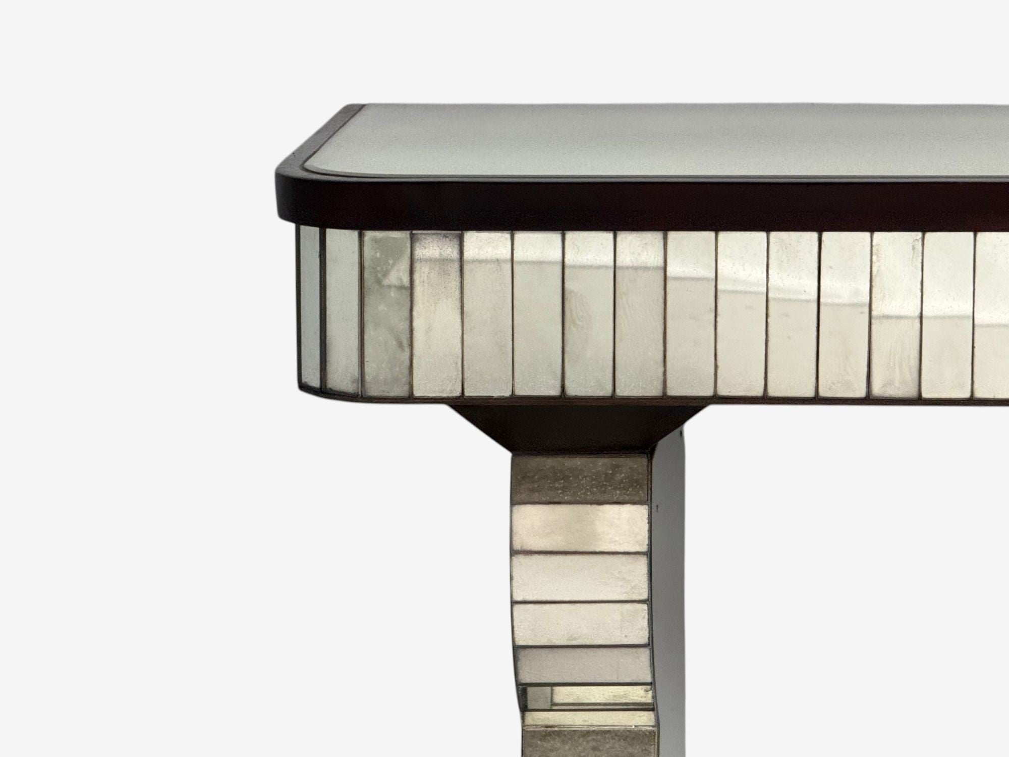 Serge Roche Style, Distressed Glass, Painted Wood, Mirrored Console Tables