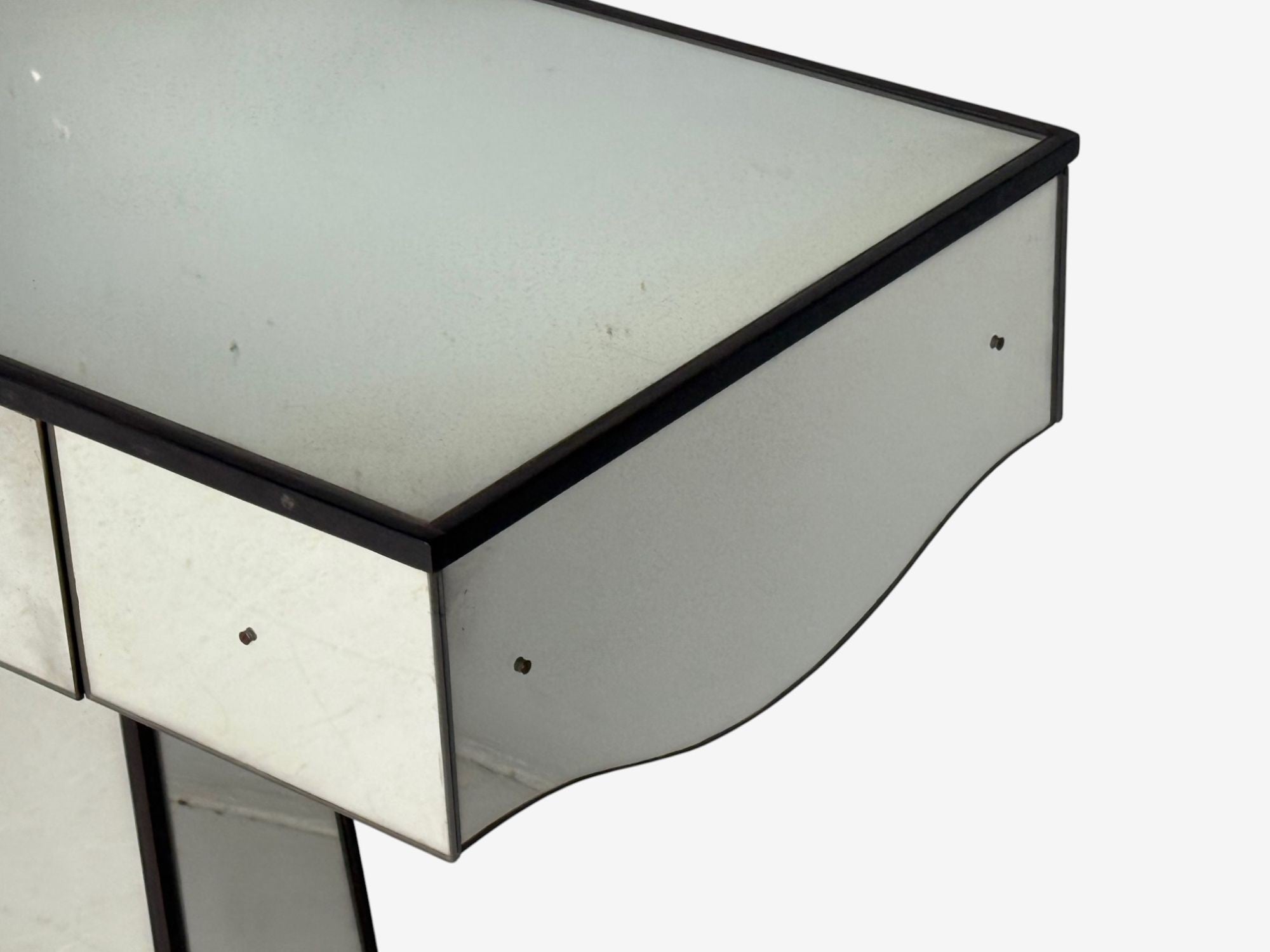 Art Deco Style, Mirrored Console Tables, Painted Wood, Distressed Glass