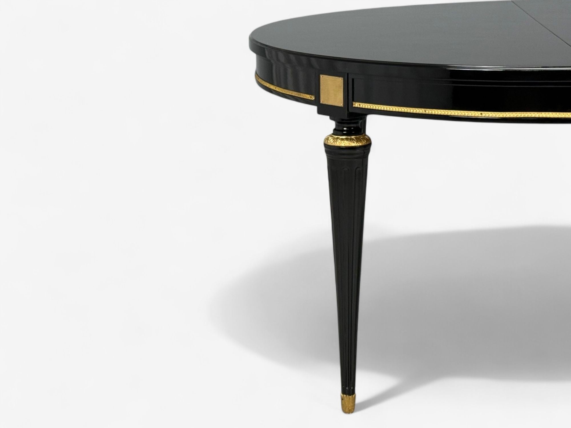 Hollywood Regency, Black Lacquer, Bronze, Ebonized Dining Table, France, 1940s