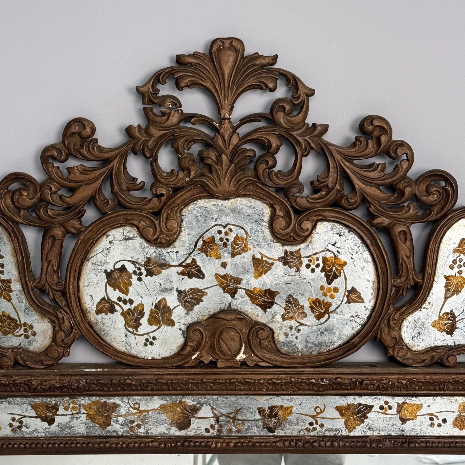 Maison Jansen, Hollywood Regency, Eglomise Wall Mirror, Gesso, Etched Glass