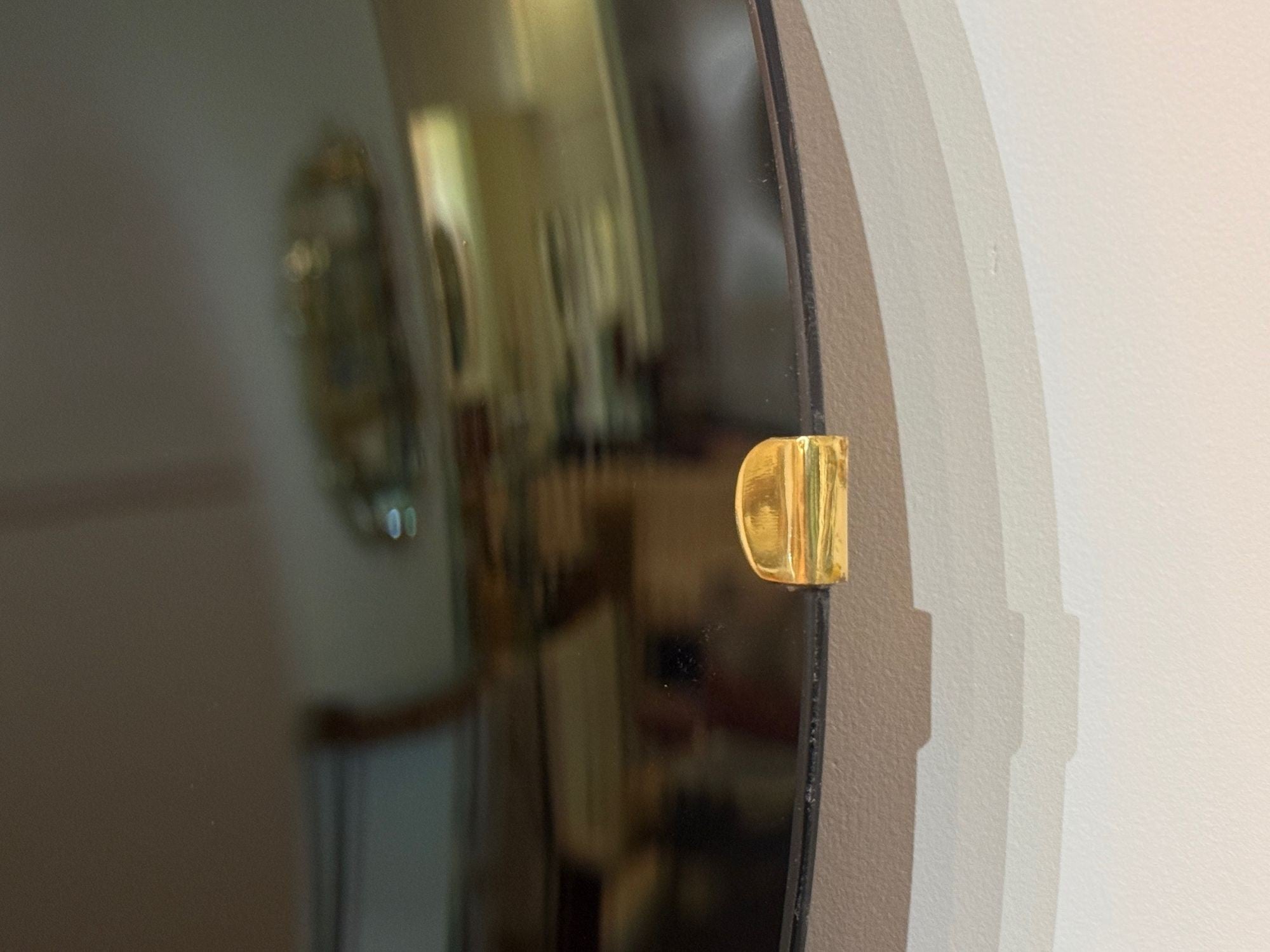 Contemporary, Concave Glass, Brass, Black Modern Space Age Wall Mirror