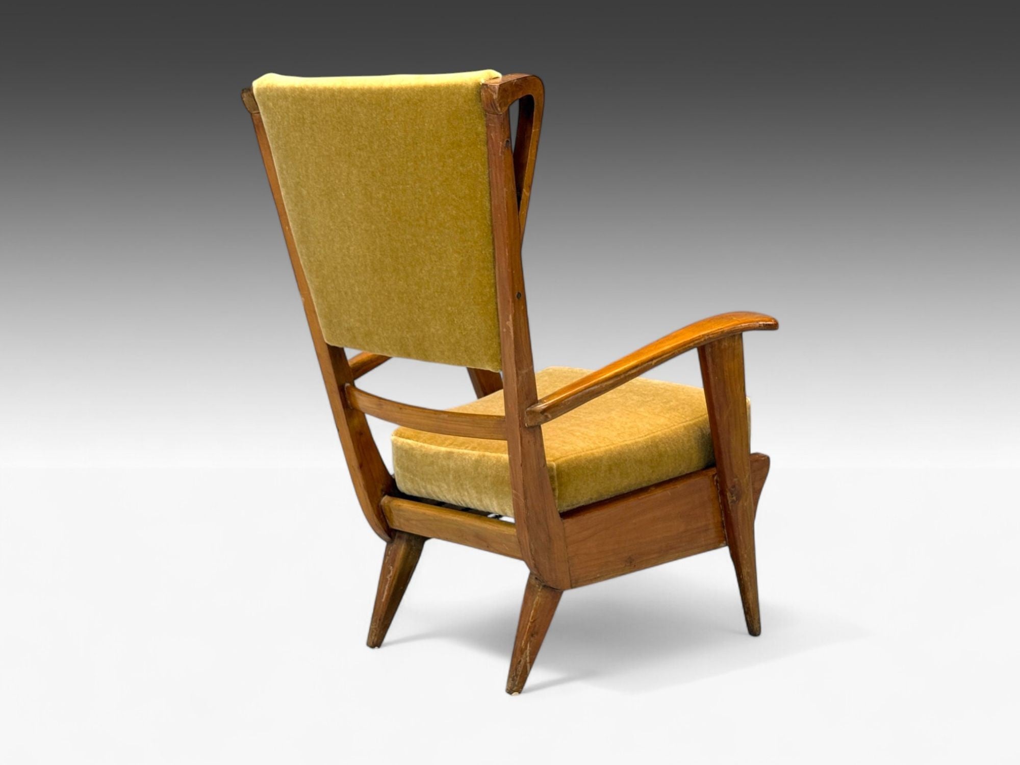 Italian Modern, Stained Wood, Camel Mohair, Lounge Chair, Italy, 1950s