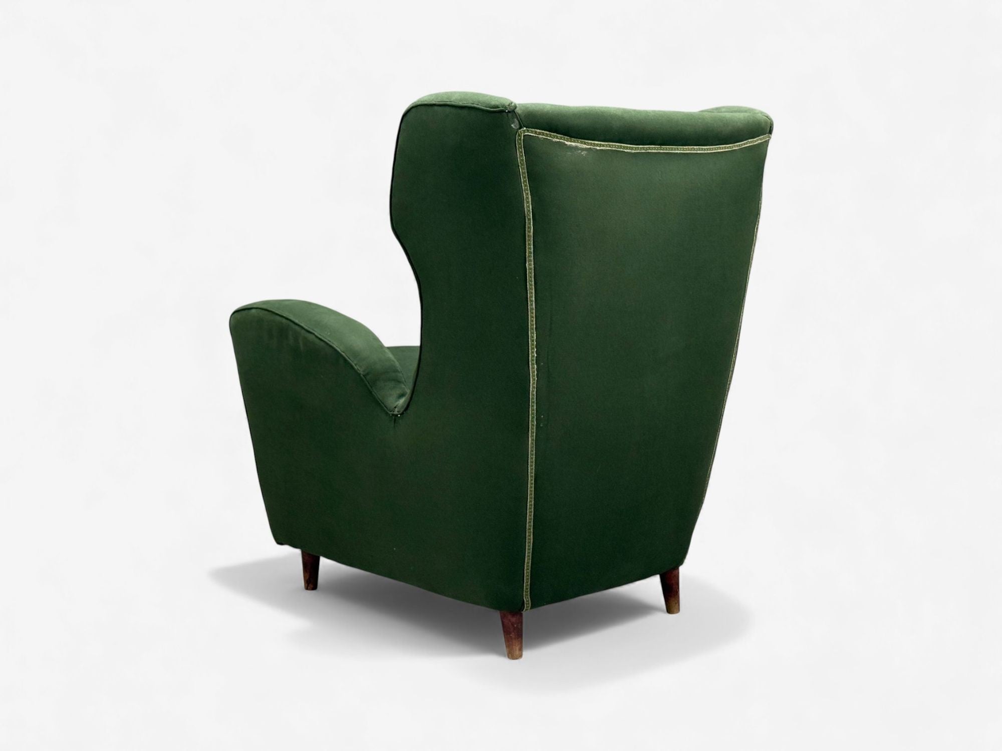 Melchiorre Bega attr., Dark Green Fabric, Wood, Lounge Chair, Italy, 1950s