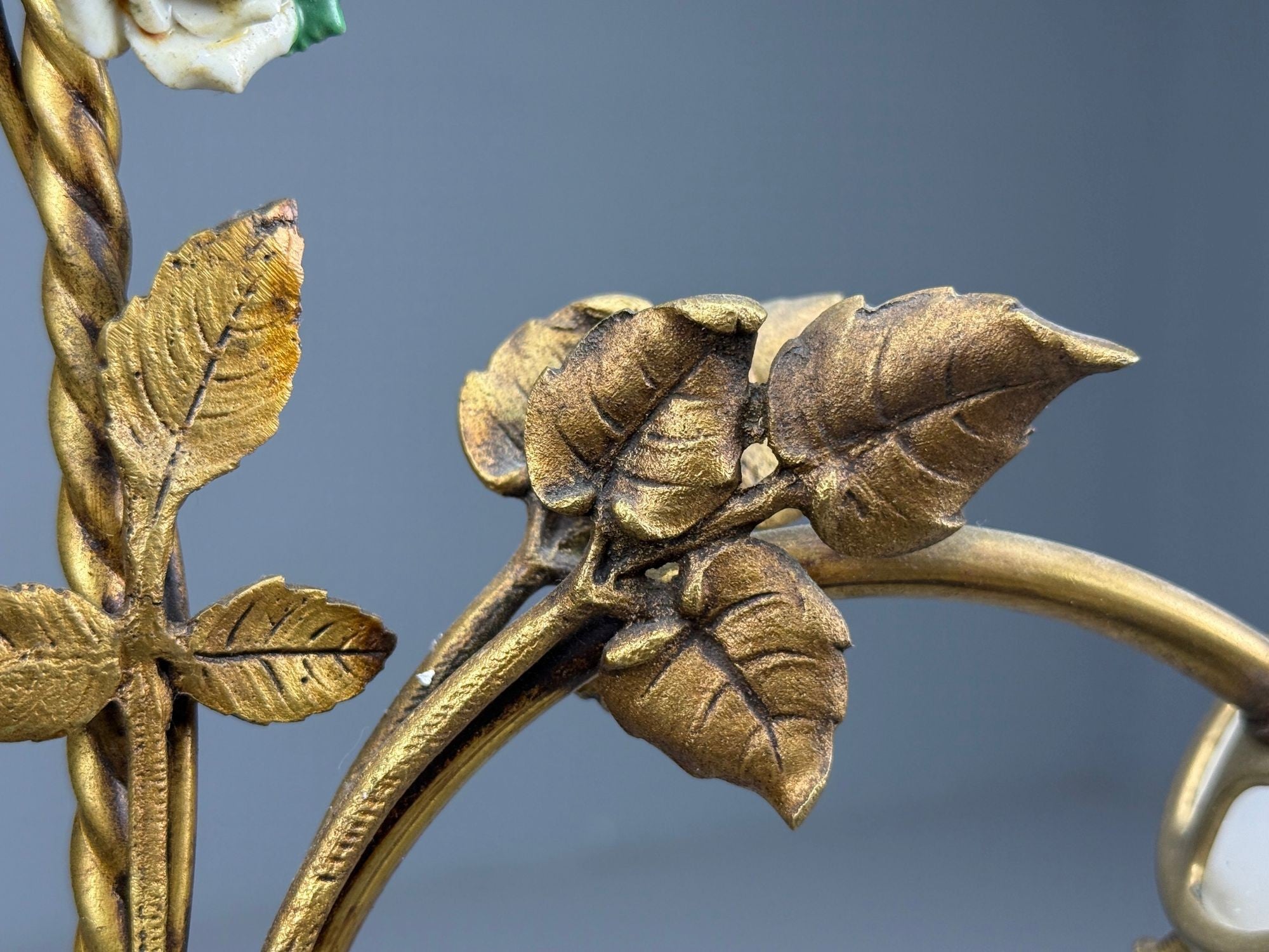 Belle Epoque Style, Basket Chandelier, Bronze, Porcelain, 1940s