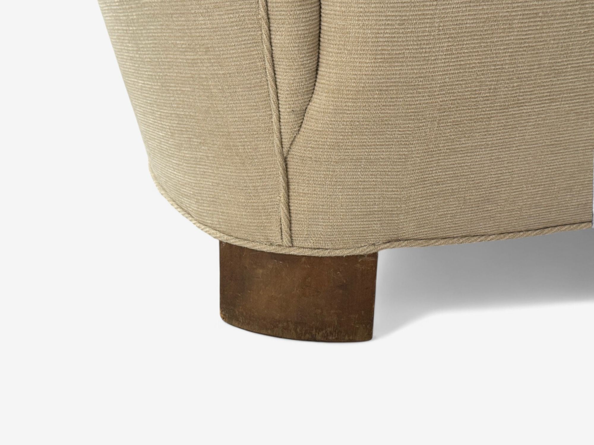 Danish Modern, Beige Fabric, Oak, Banana Sofa, Denmark, 1940s