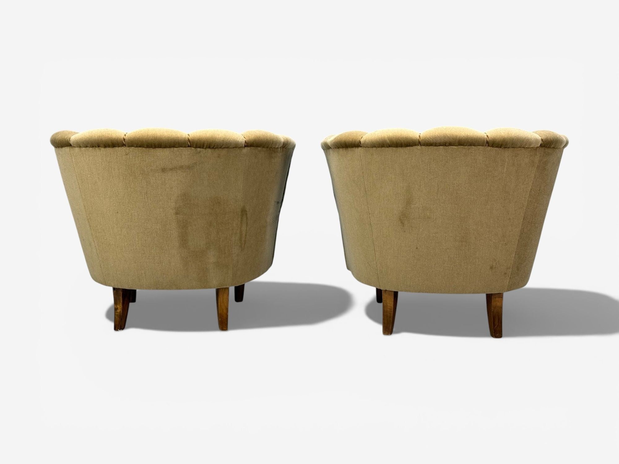 Finnish Modern, Lounge Chairs, Beige Velvet, Wood, Finland, 1950s