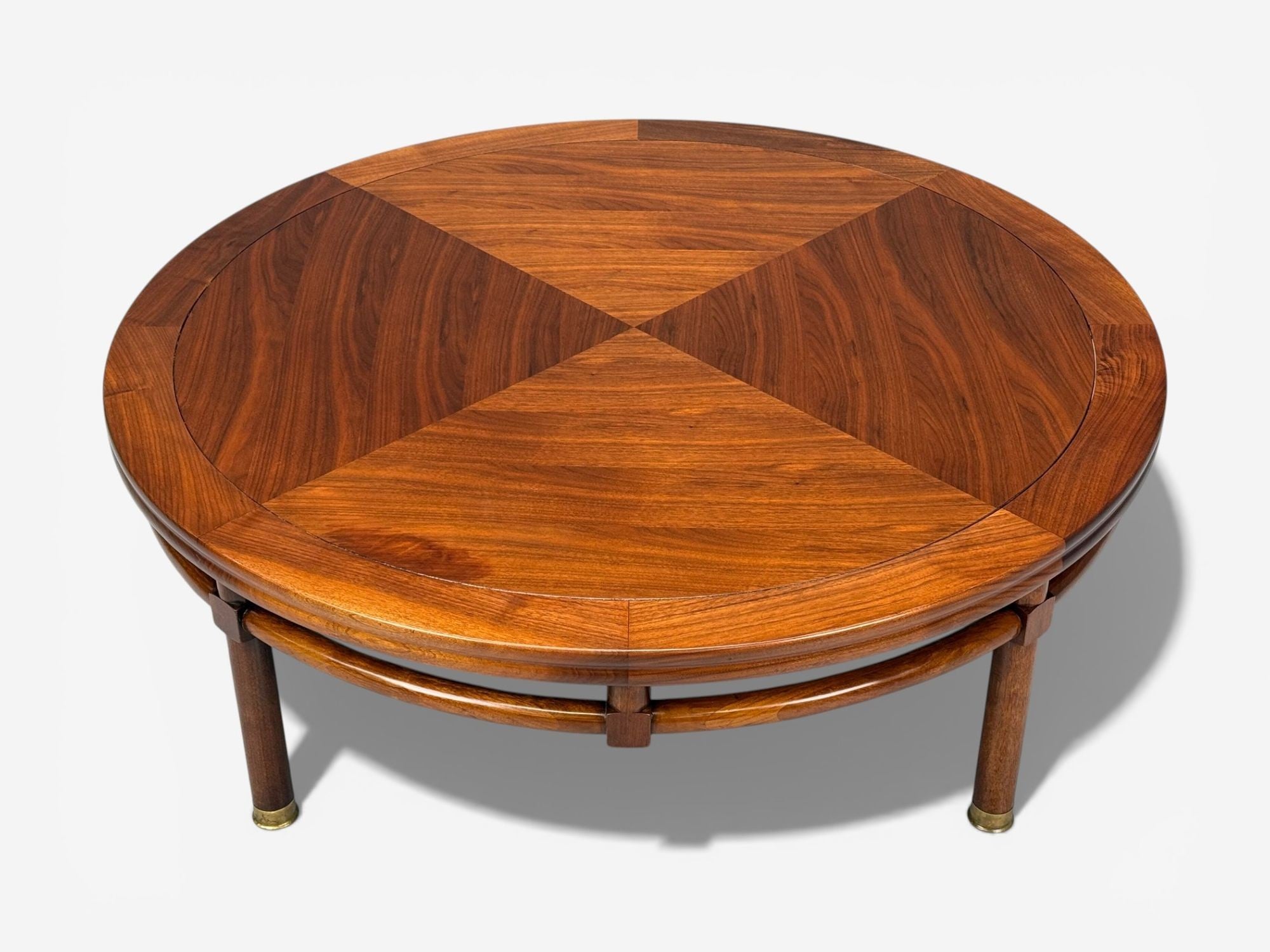 T.H. Robsjohn-Gibbings, Round Coffee Table, Brass, Walnut, USA, 1960s
