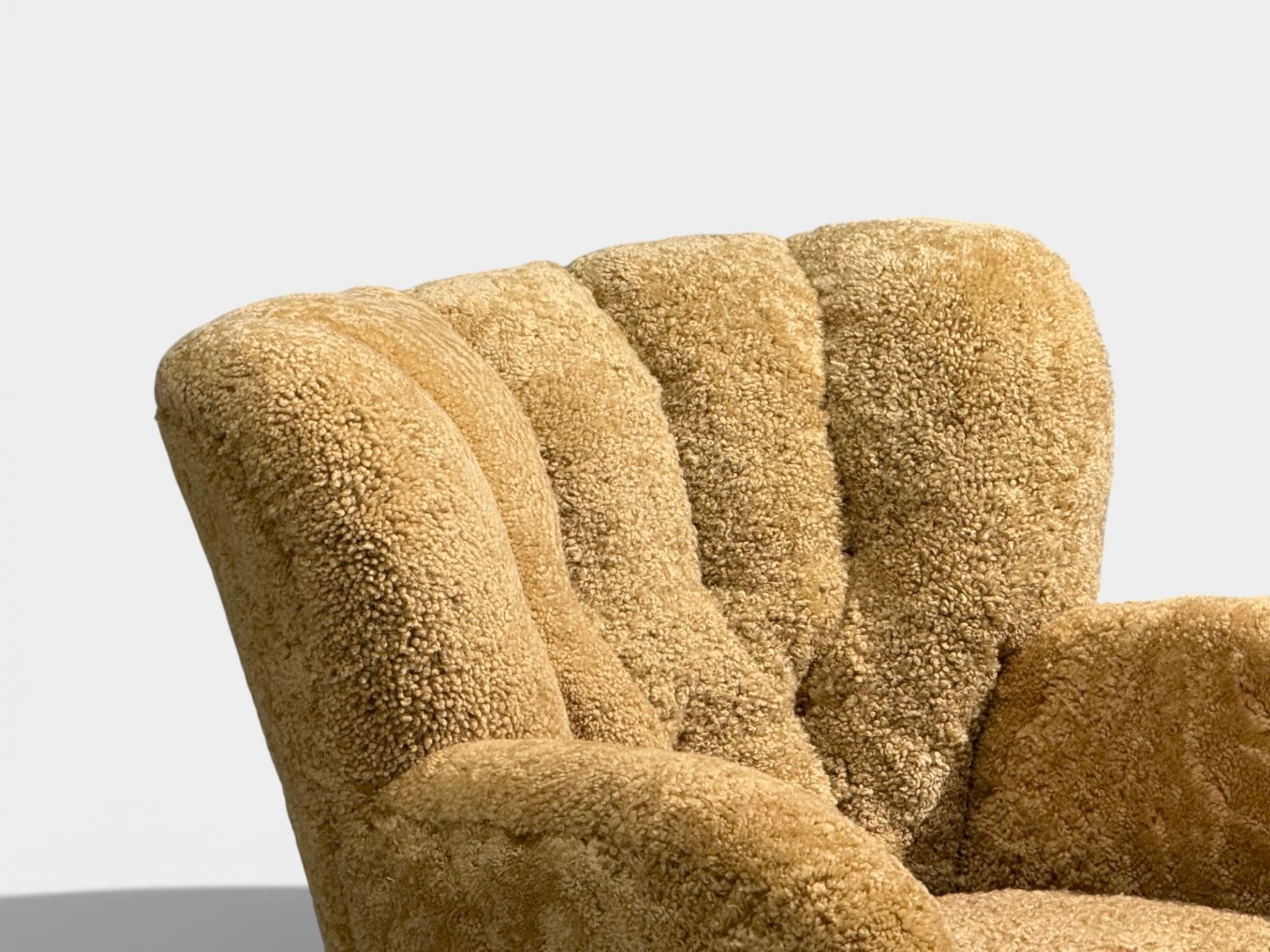 Finnish Modern, Organic Lounge Chairs, Shearling, Wood, Finland, 1940s