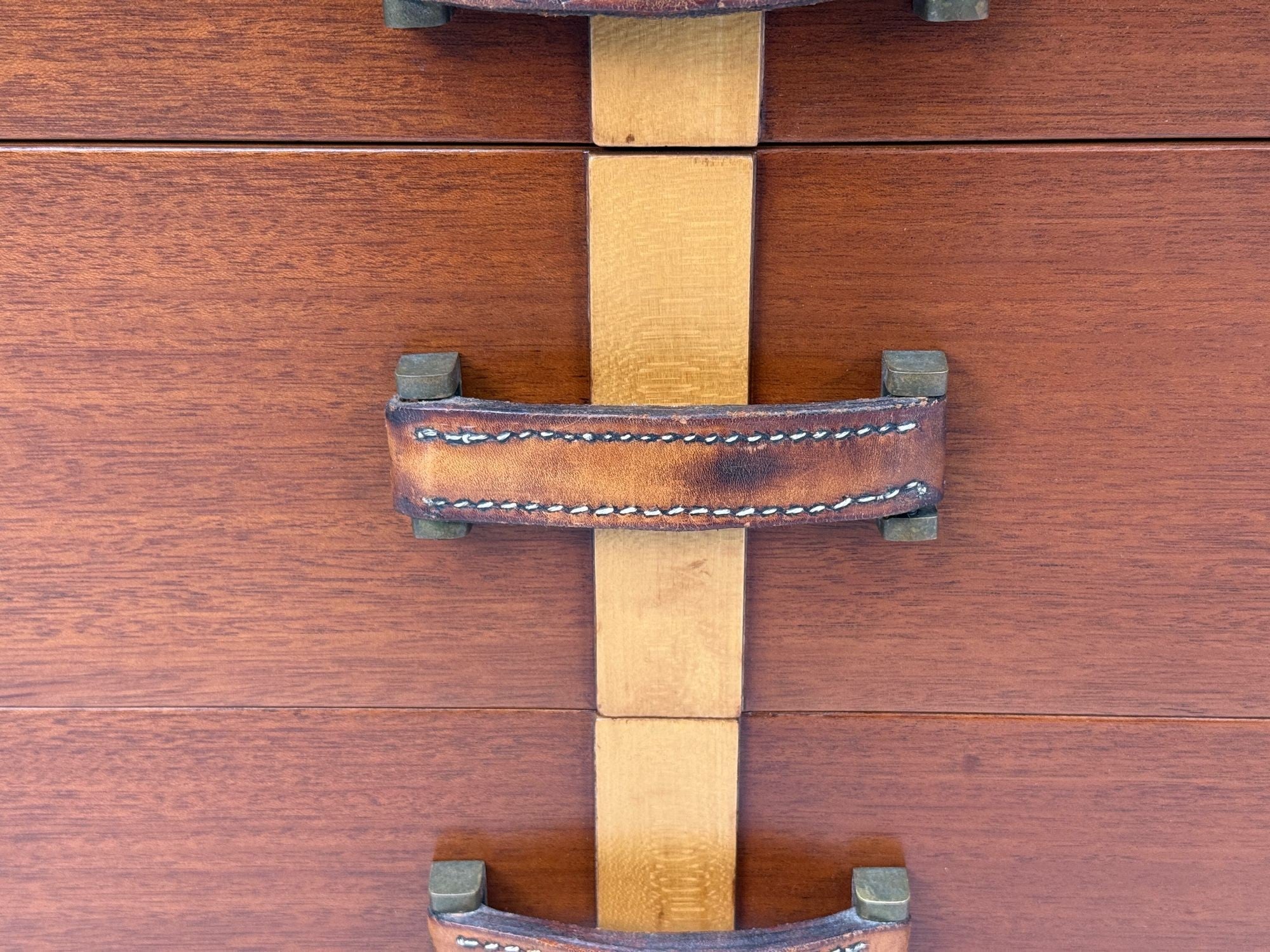 Paul Frankl, Rare Nightstands, Mahogany, Rock Maple, Brass, Leather, USA, 1950s