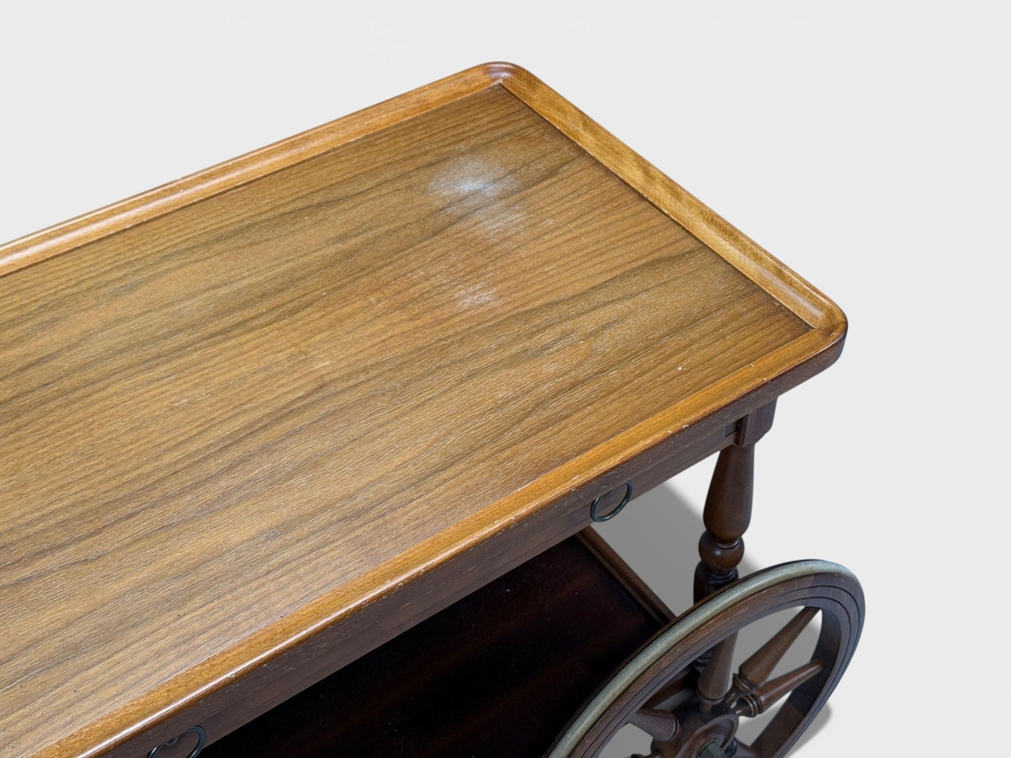 Swedish Modern, Rolling Bar Cart, Wood, Brass, Sweden, 1970s