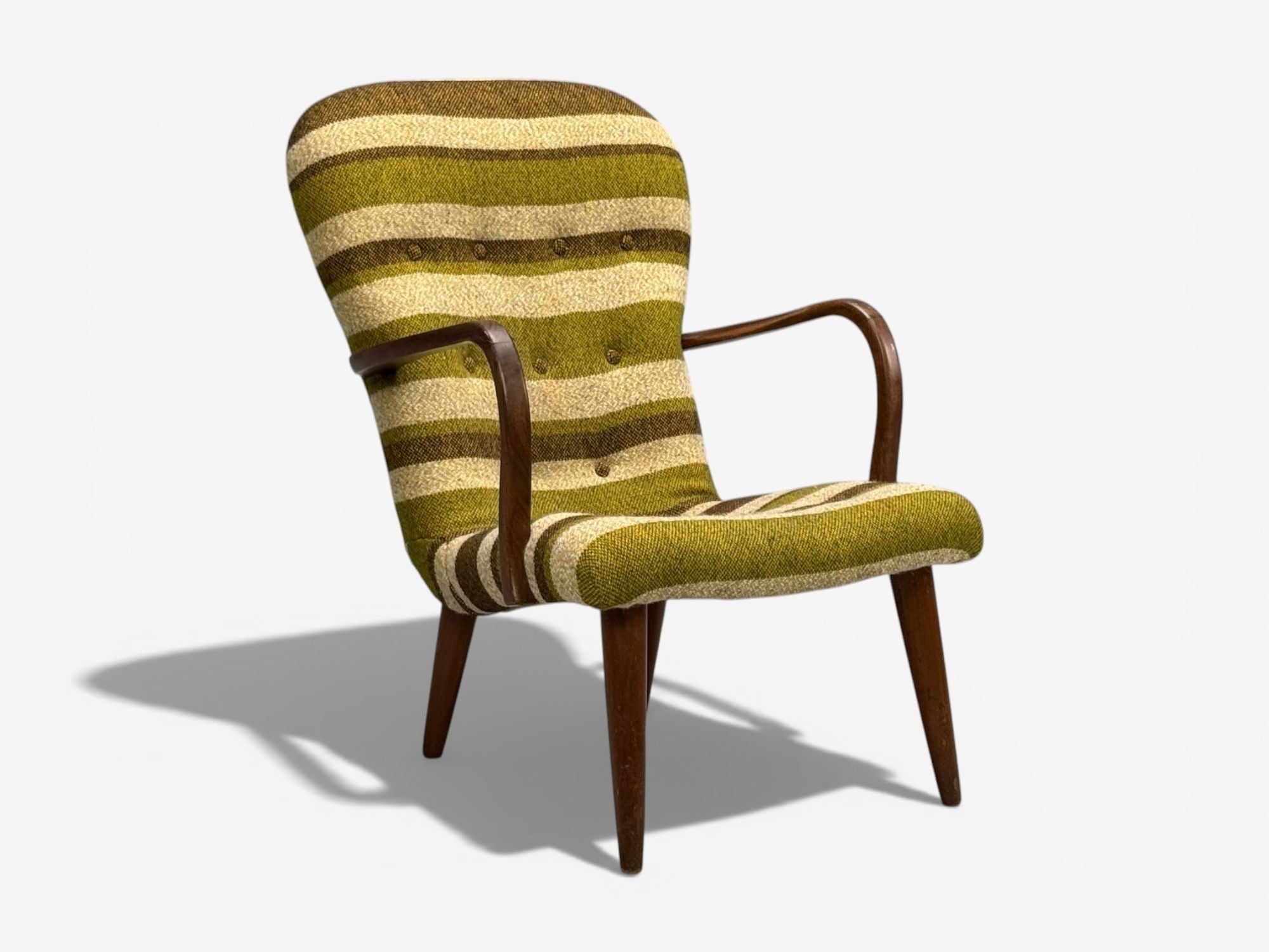 Philip Arctander Style, Lounge Chair, Wool, Walnut, Denmark, 1940s
