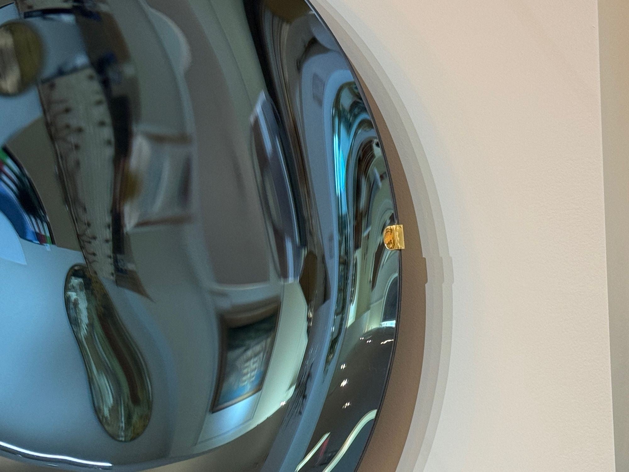 Contemporary, Modern Space Age Wall Mirror, Blue Concave Glass, Brass