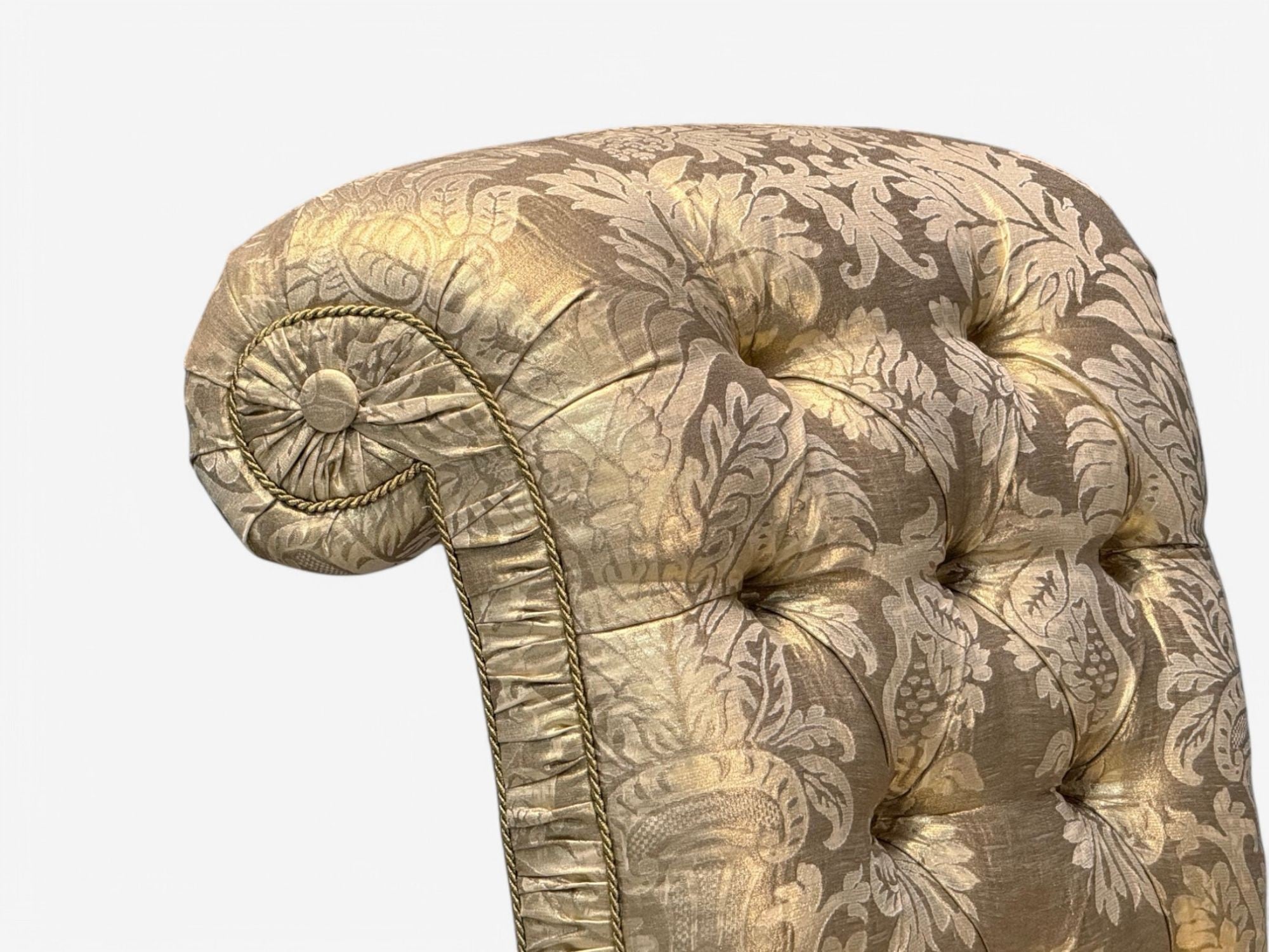 Victorian Style, Large Armchairs, Silk Fabric, Stained Wood, USA, 20th C.
