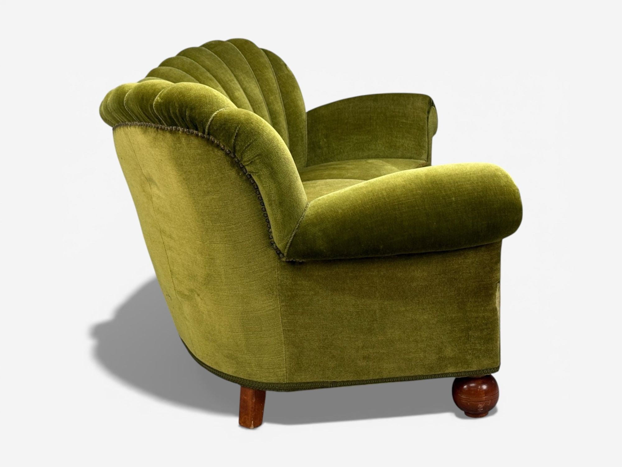 Swedish Modern, Sofa, Green Velvet, Elm, Sweden, 1940s